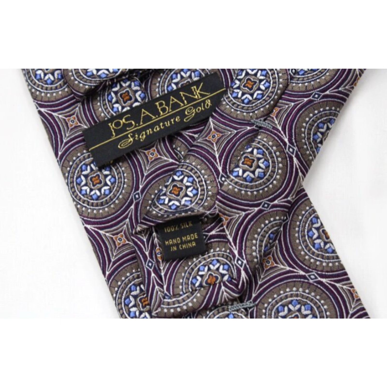 Jos. A. Bank Jos A Bank Signature Gold Tie 100% Silk Geometric Circle Web Luxury Mens Necktie Size ONE SIZE - 4 Thumbnail