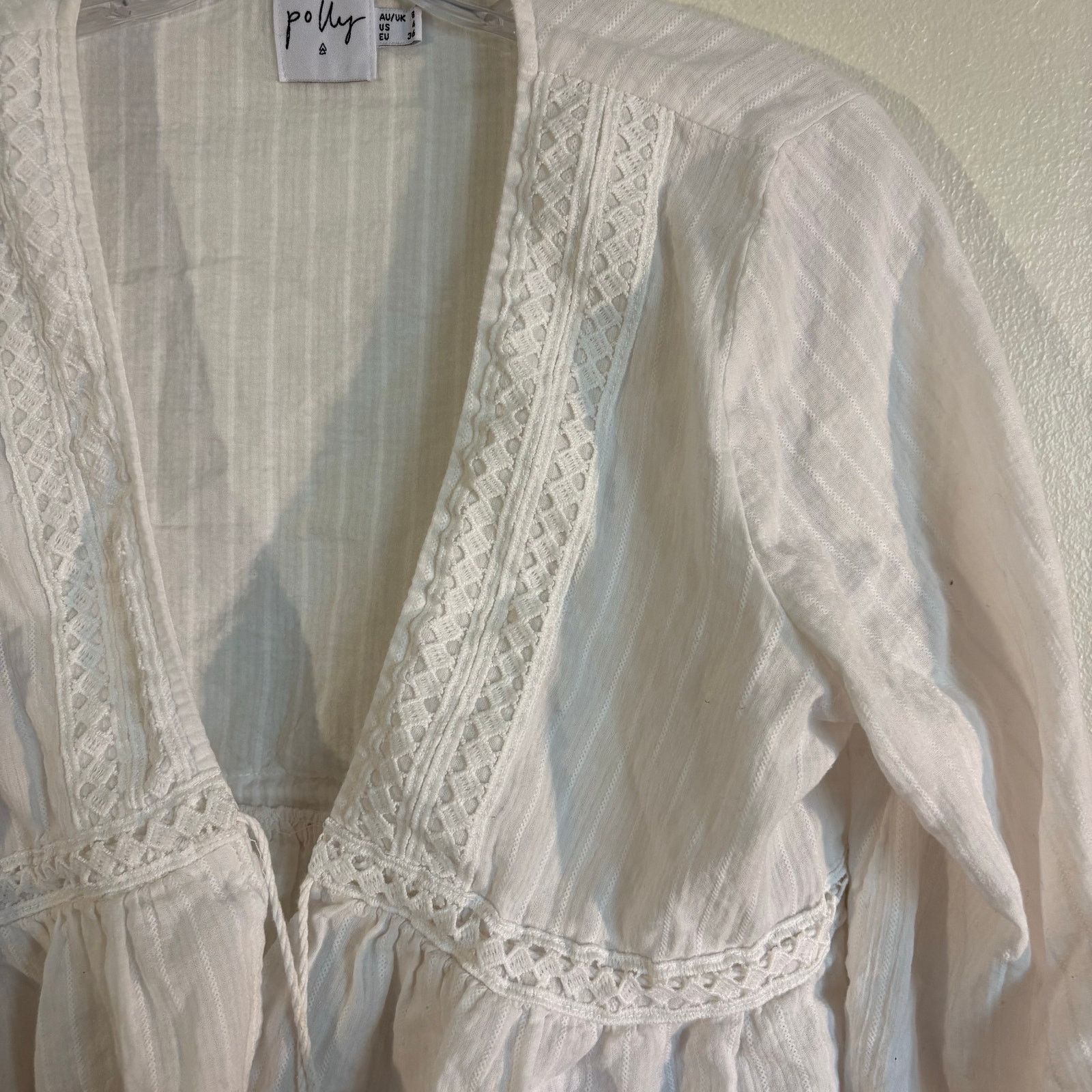 Other White Polly Blouse With Lace Detail 100% Cotton Crop Size S / US 4 / IT 40 - 1 Thumbnail