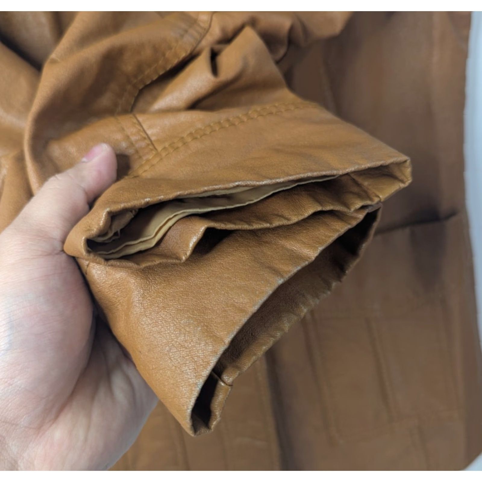 Vintage Jet Set Brown Polyurethane Leather Jacket Women 12 Jacket Pockets Casual All Seasons Fall Spring Summer Regular Size 12 Brown Pockets Jet Set Jacket Size XL / US 12-14 / IT 48-50 - 2 Thumbnail