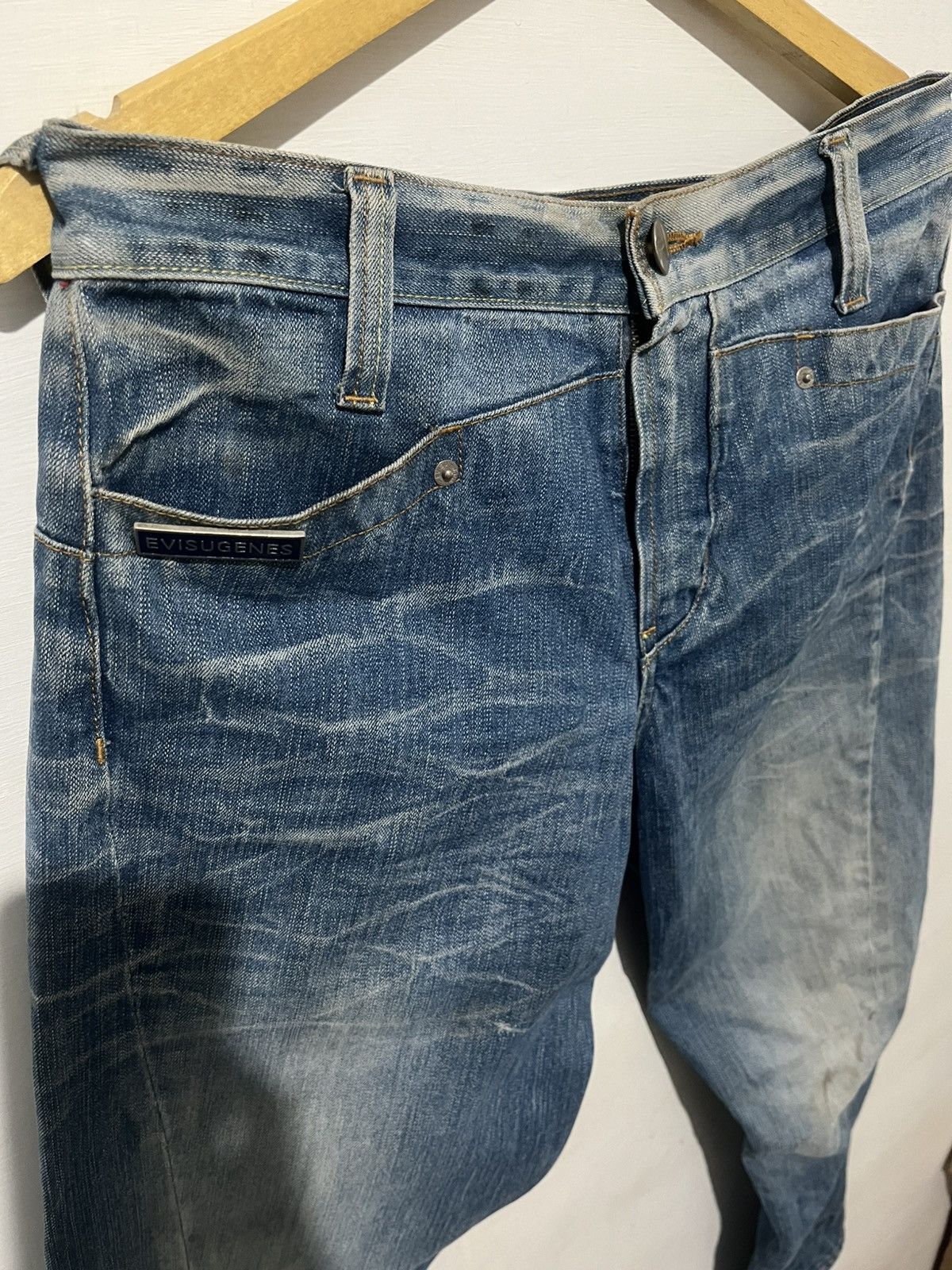Japanese Brand Evisu Genes Baggy Denim Silver Logo Embroidery Y2K Style Size US 30 / EU 46 - 13 Thumbnail