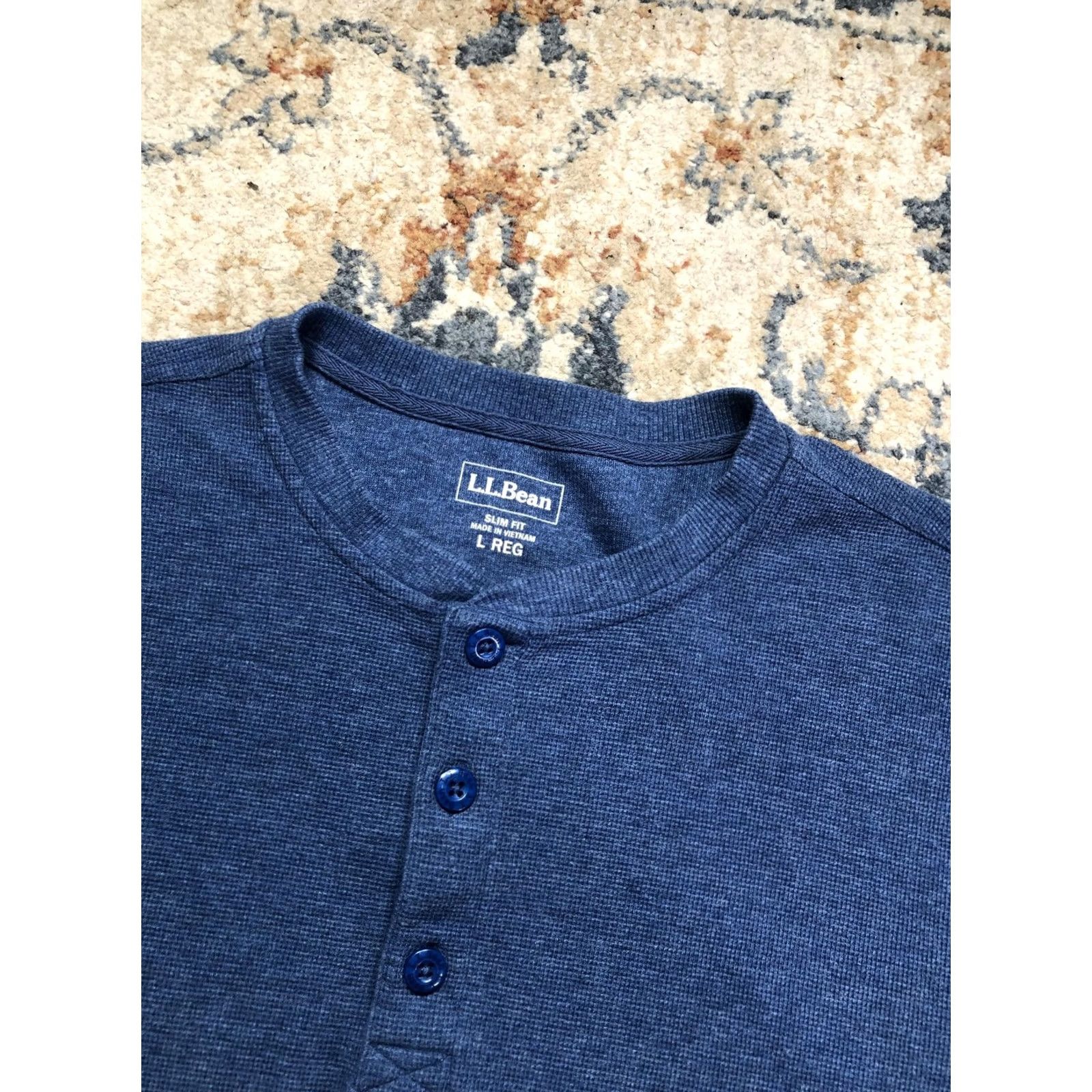 Vintage L.L.Bean Henley Shirt Mens Large Blue Long Sleeve Thermal Tee Slim Fit Tagless Size US L / EU 52-54 / 3 - 6 Thumbnail