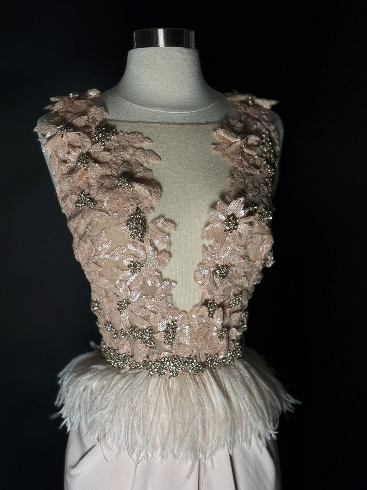 Marchesa Brand New US 6 Marchesa Maxi Gown with Feather Detail Size M / US 6-8 / IT 42-44 - 3 Thumbnail