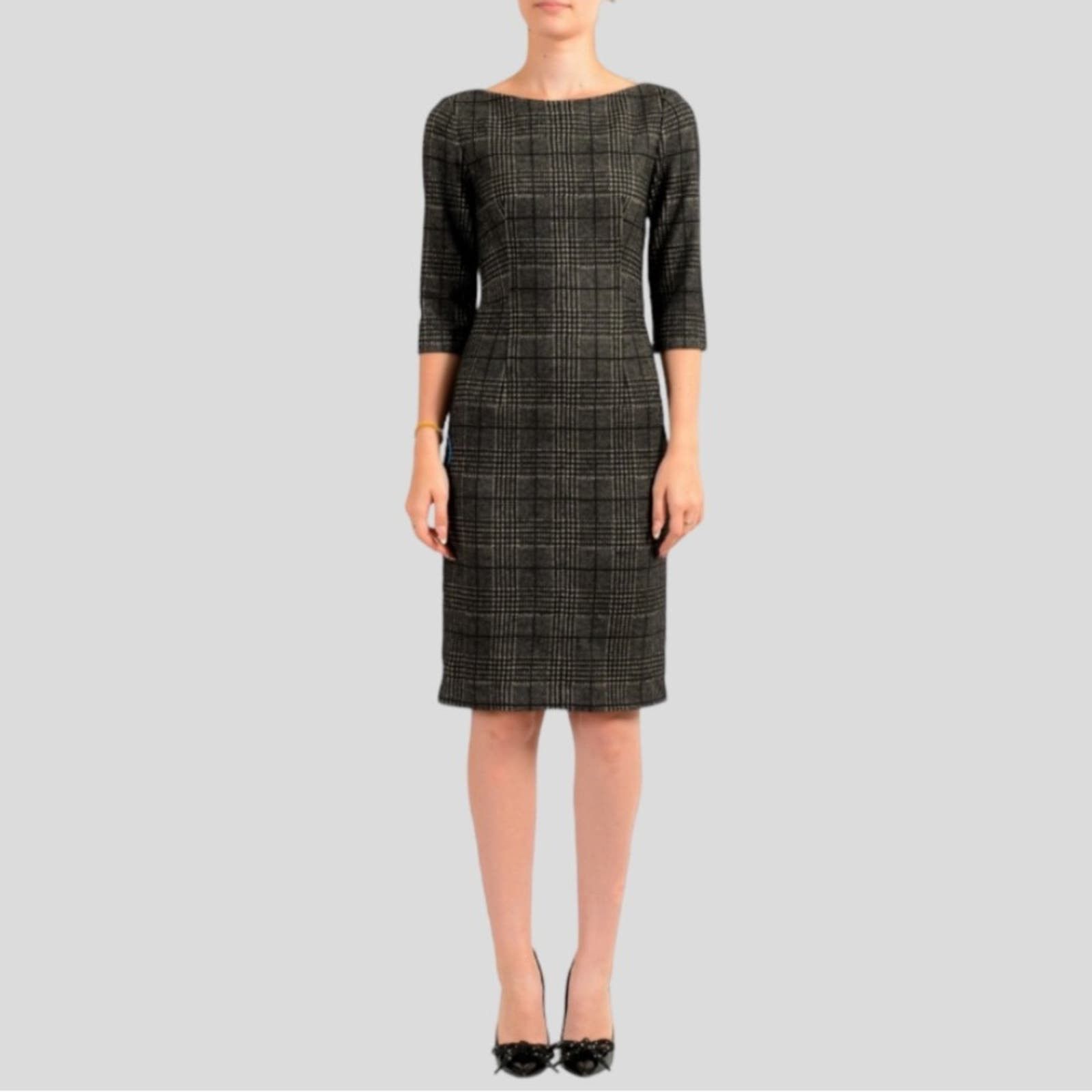 image of Hugo Boss Black/gray Plaid Pencil Dress | Size 0, Women's