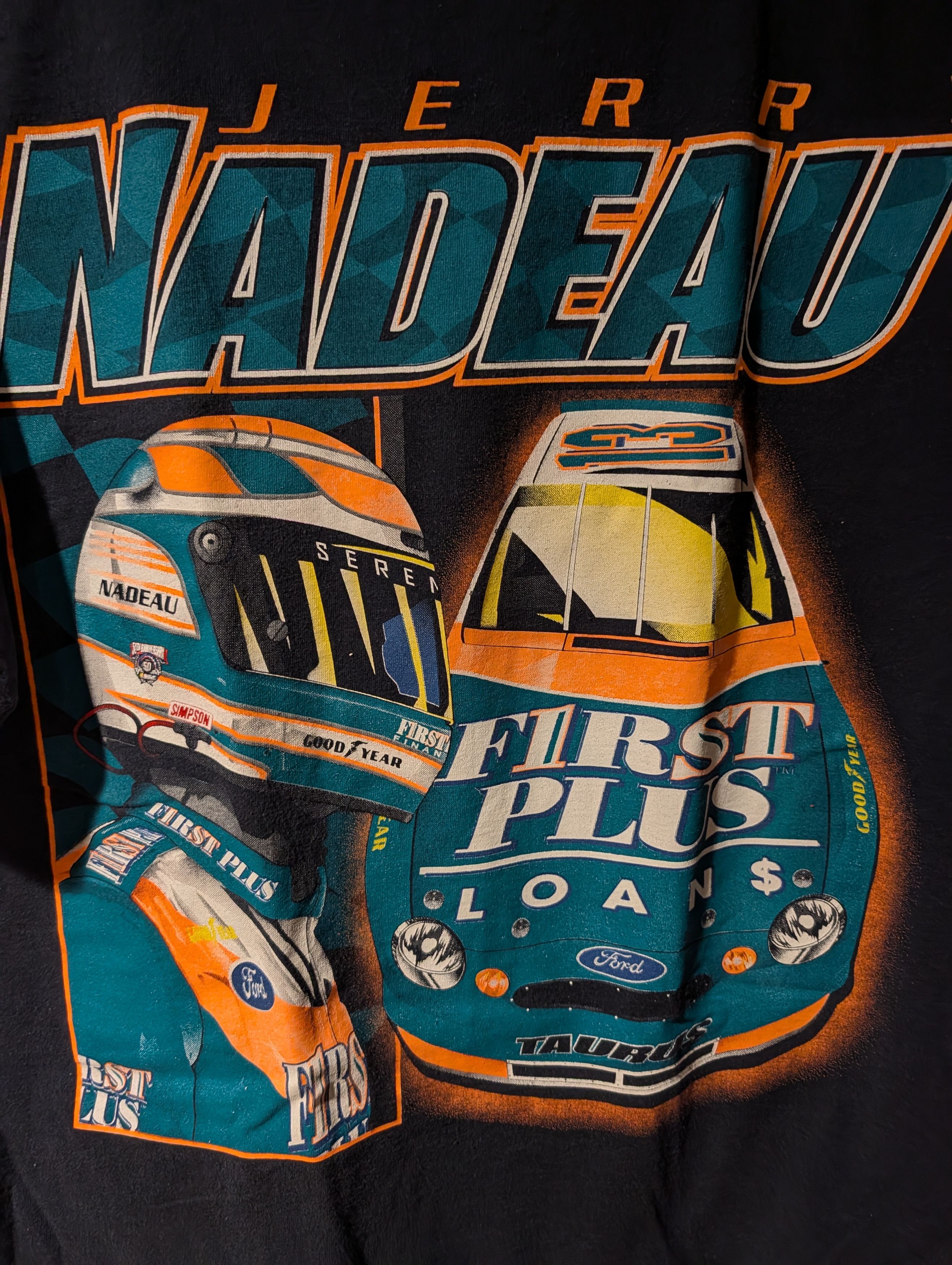 NASCAR Vintage Jerry Nadeau #13 Nascar T-Shirt First Marino Ford Size US XL / EU 56 / 4 - 2 Thumbnail
