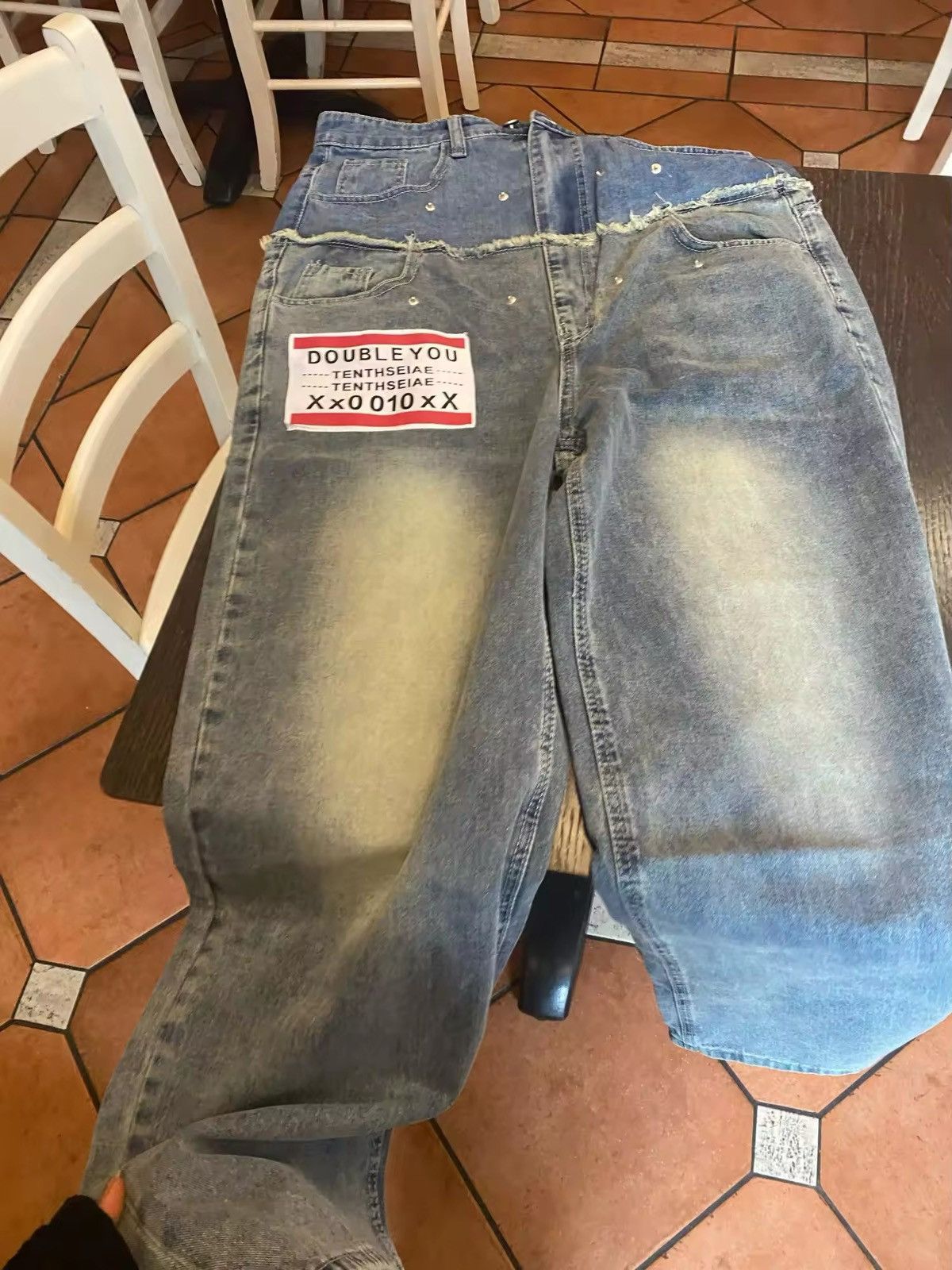 Jean Retro Double Stitching Washed Baggy Jeans Size US 33 - 9 Thumbnail