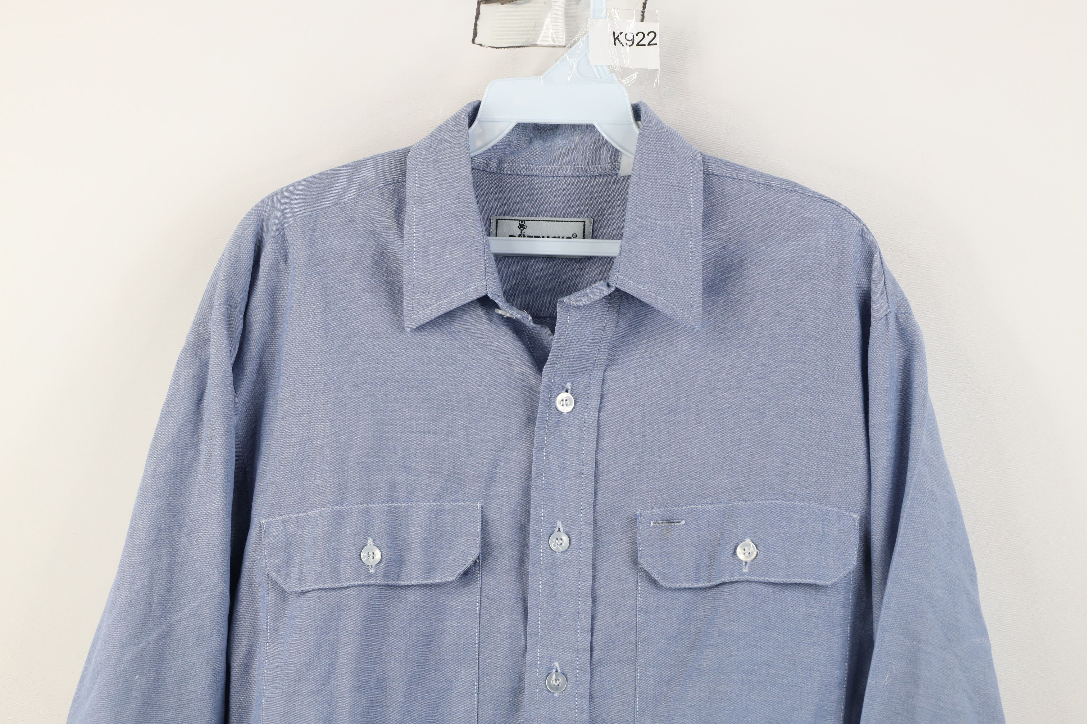 Vintage Vintage 90s Streetwear Chambray Button Shirt Workwear Blue Size US L / EU 52-54 / 3 - 2 Thumbnail