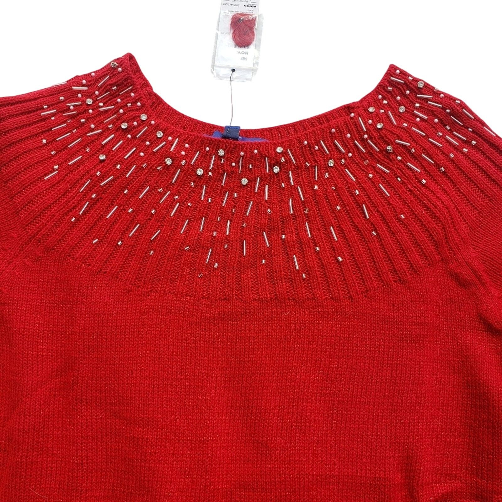 Apt. 9 NWT New Apt 9 Womens Medium Red Beaded Neck Knit Sweater Size M / US 6-8 / IT 42-44 - 2 Thumbnail