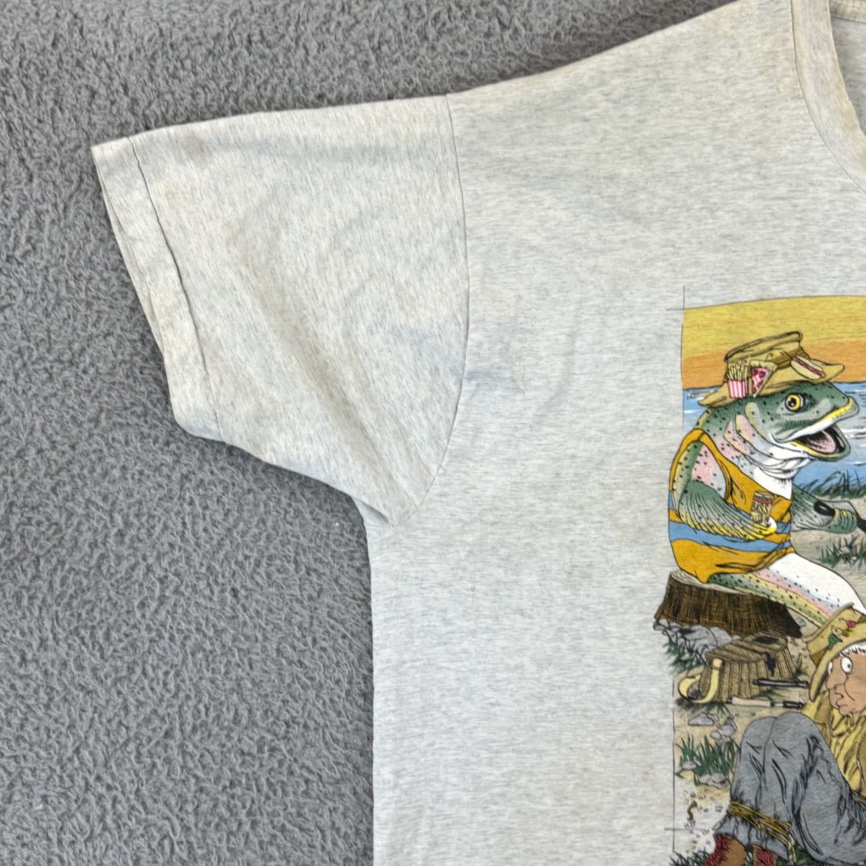 Fruit Of The Loom VINTAGE Fruit of the Loom Shirt Mens 2XL Gray Short Sleeve Graphic Print Fishing Humor 90s Flower? Size US XXL / EU 58 / 5 - 4 Thumbnail