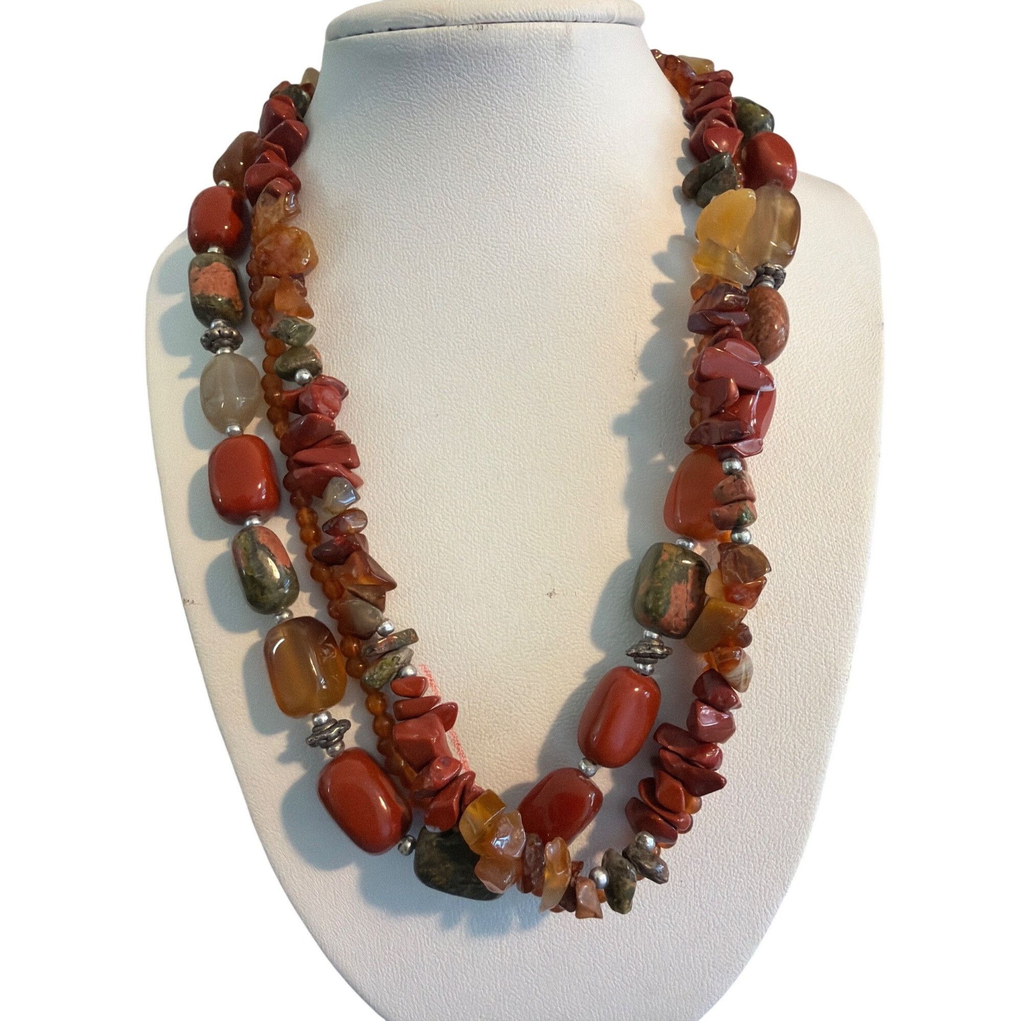 Other Vtg 3 Strand Necklace Quartz Jasper Beads Silver Tone Cold 1 Size ONE SIZE - 1 Thumbnail