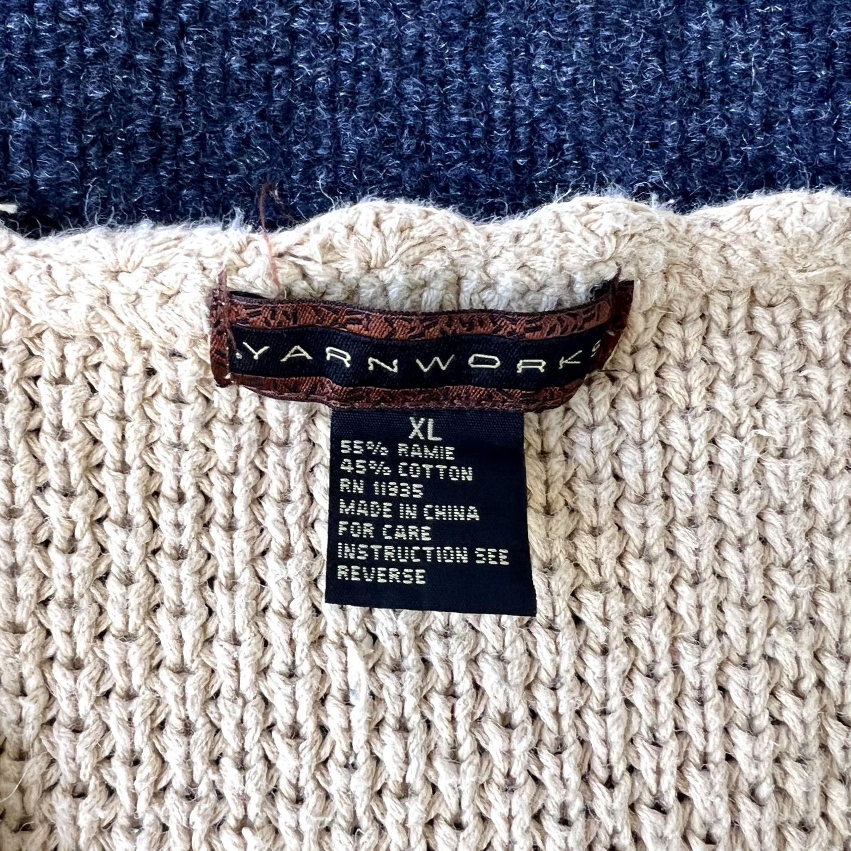 Vintage VINTAGE not specified Yarnworks Sweater Womens XL Beige Crochet Floral Knit V Neck Ramie Cotton Boho Size XL / US 12-14 / IT 48-50 - 3 Thumbnail