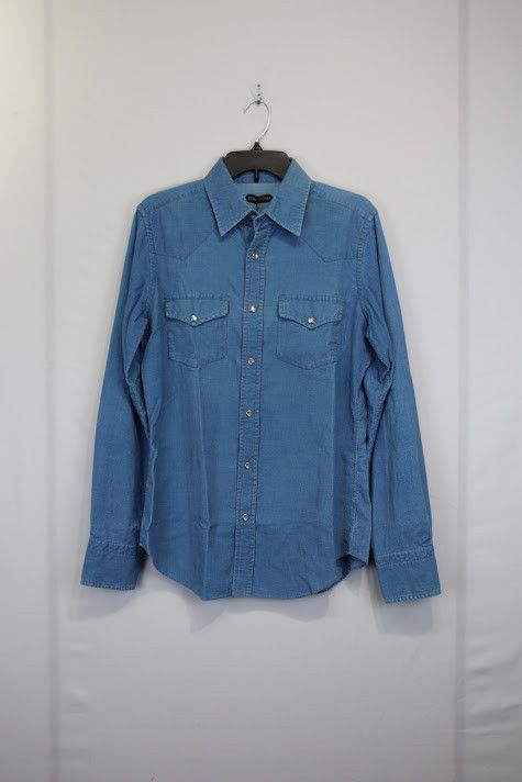 Tom Ford o1rshd1 Button Up Shirt Camicia Chemise Camisa in Blue Size US M / EU 48-50 / 2 - 1 Thumbnail