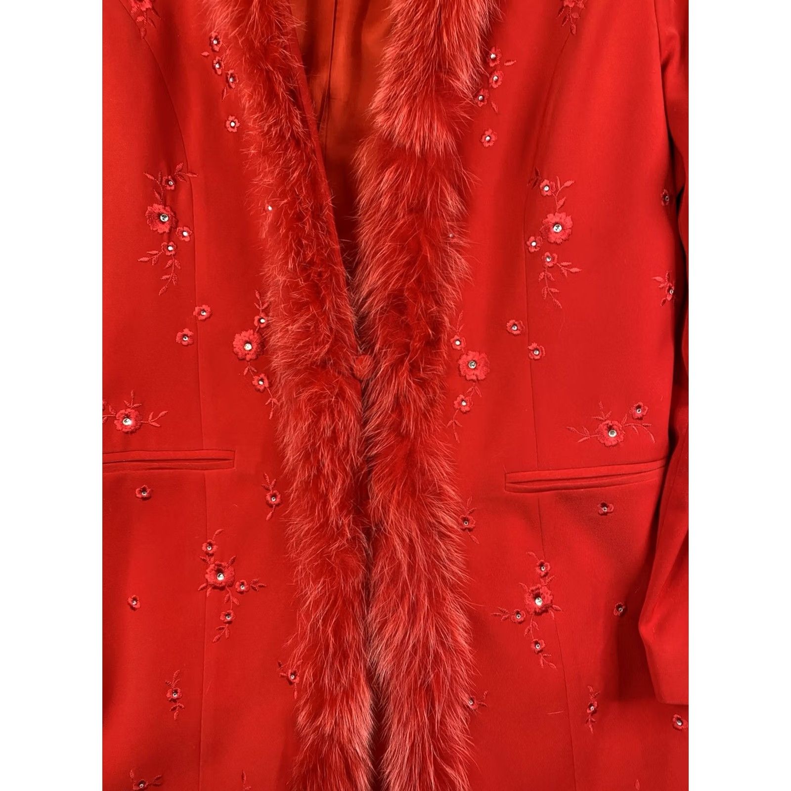 Marcs Ben Marc Red Skirt Suit 2pc Sz 12 Velvet? Faux Fur Jacket Vintage No Size 34" / US 12 / IT 48 - 2 Thumbnail