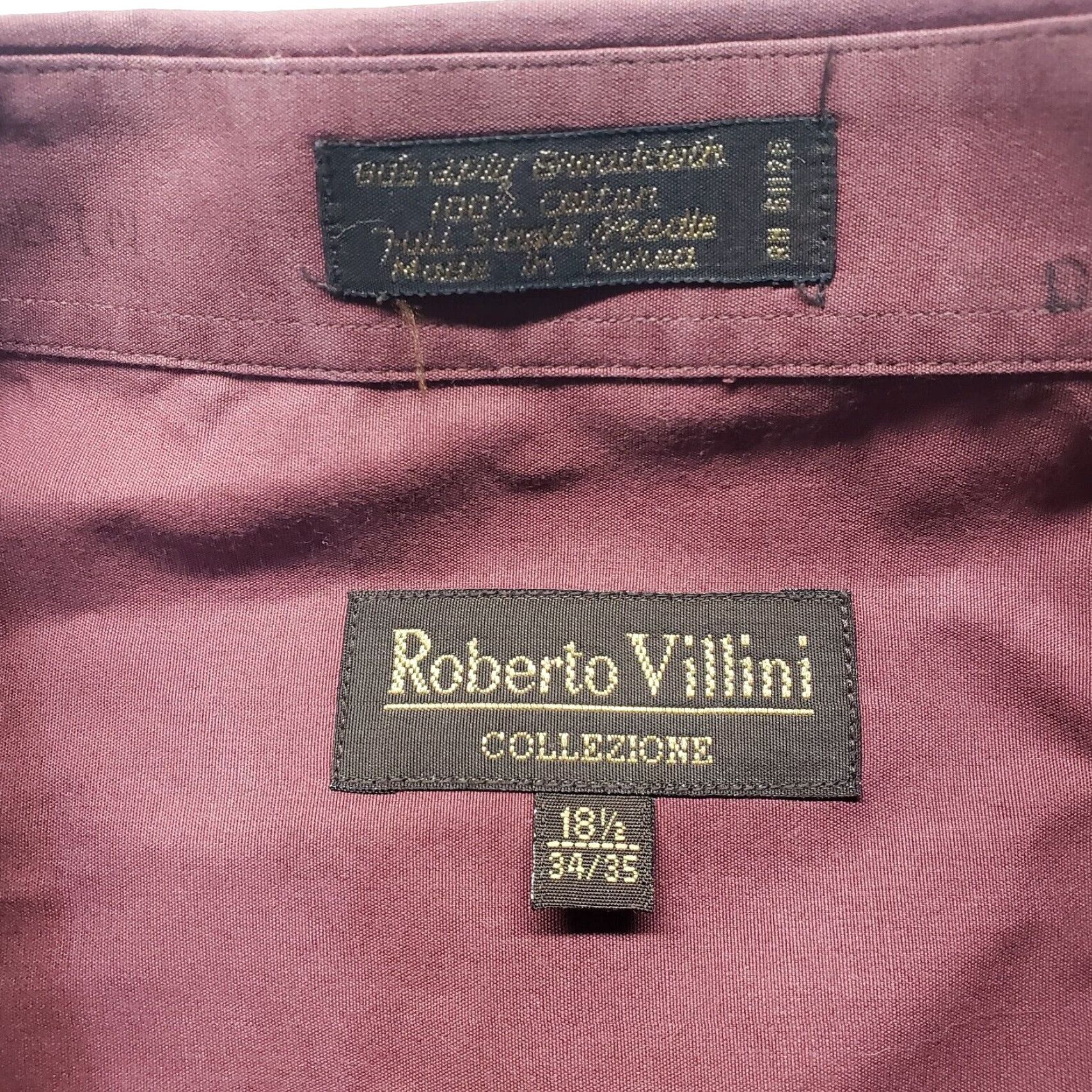Vintage Roberto Villini Shirt Dress Shirt Long Sleeve Adult Men 18.5 Red 100% Cotton Solid Button Up Burgundy Spread Collar Mens Size US XXL / EU 58 / 5 - 3 Thumbnail