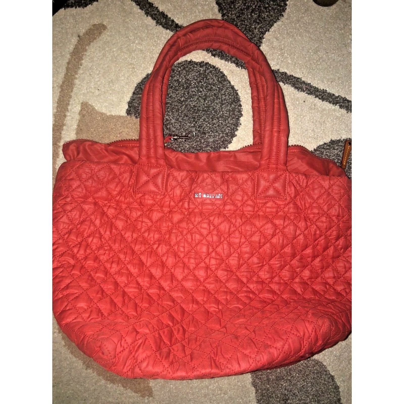 MZ Wallace MZ Wallace Medium Quilted Sutton Nylon Deluxe Crossbody Bag and Wallet Orange Red Leather Straps Adjustable Strap Zip Pockets Size ONE SIZE - 2 Thumbnail