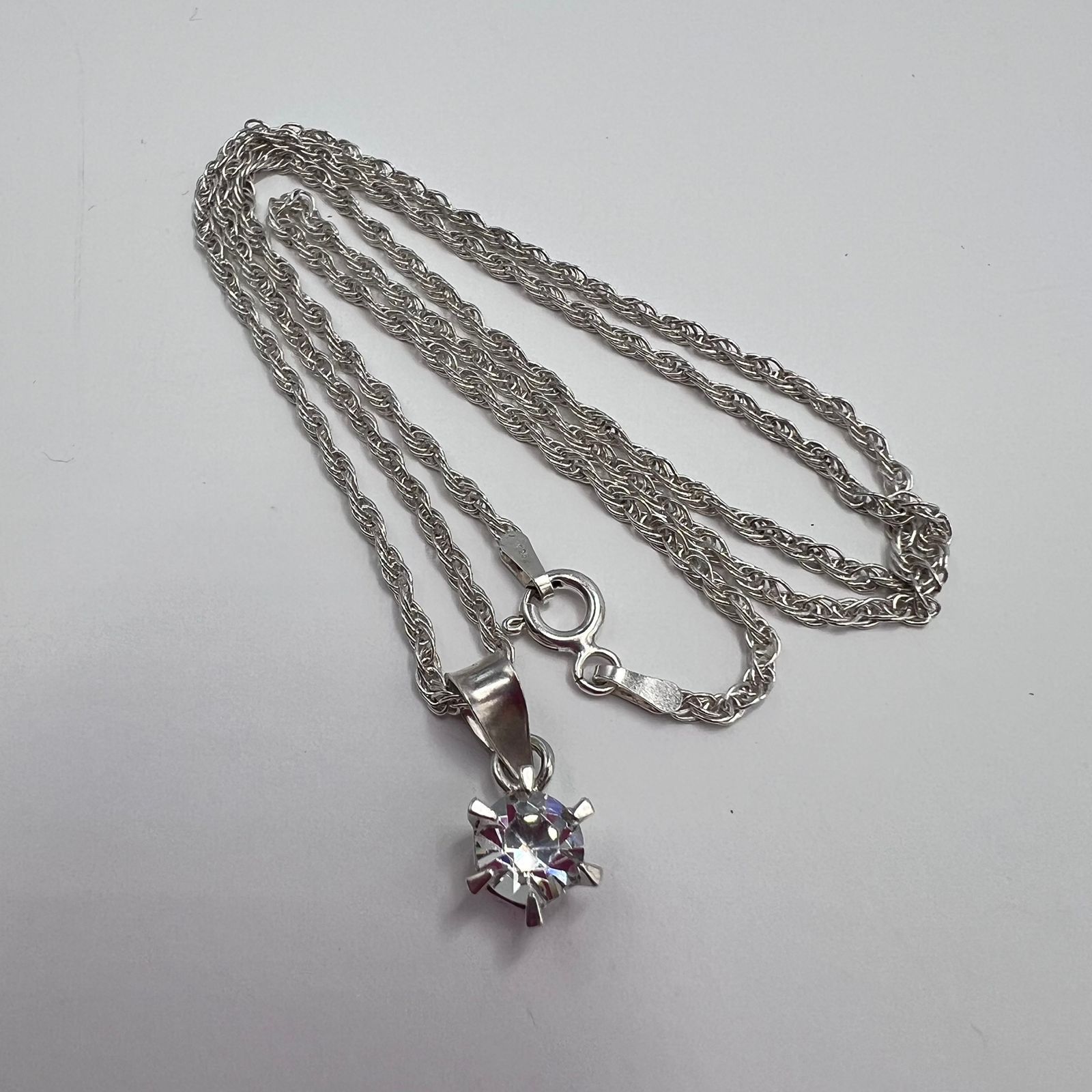 Sterling Silver Sterling Silver 925 Solitaire Cubic Zirconia Necklace Size ONE SIZE - 1 Thumbnail
