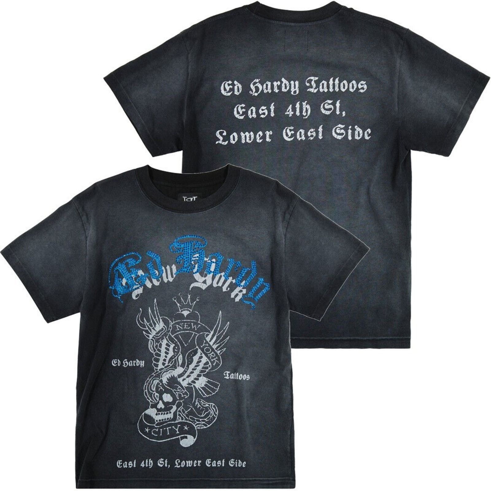 Ed Hardy T-Shirt NYC Eagle Rhinestone Boxy Relaxed Fit Tee