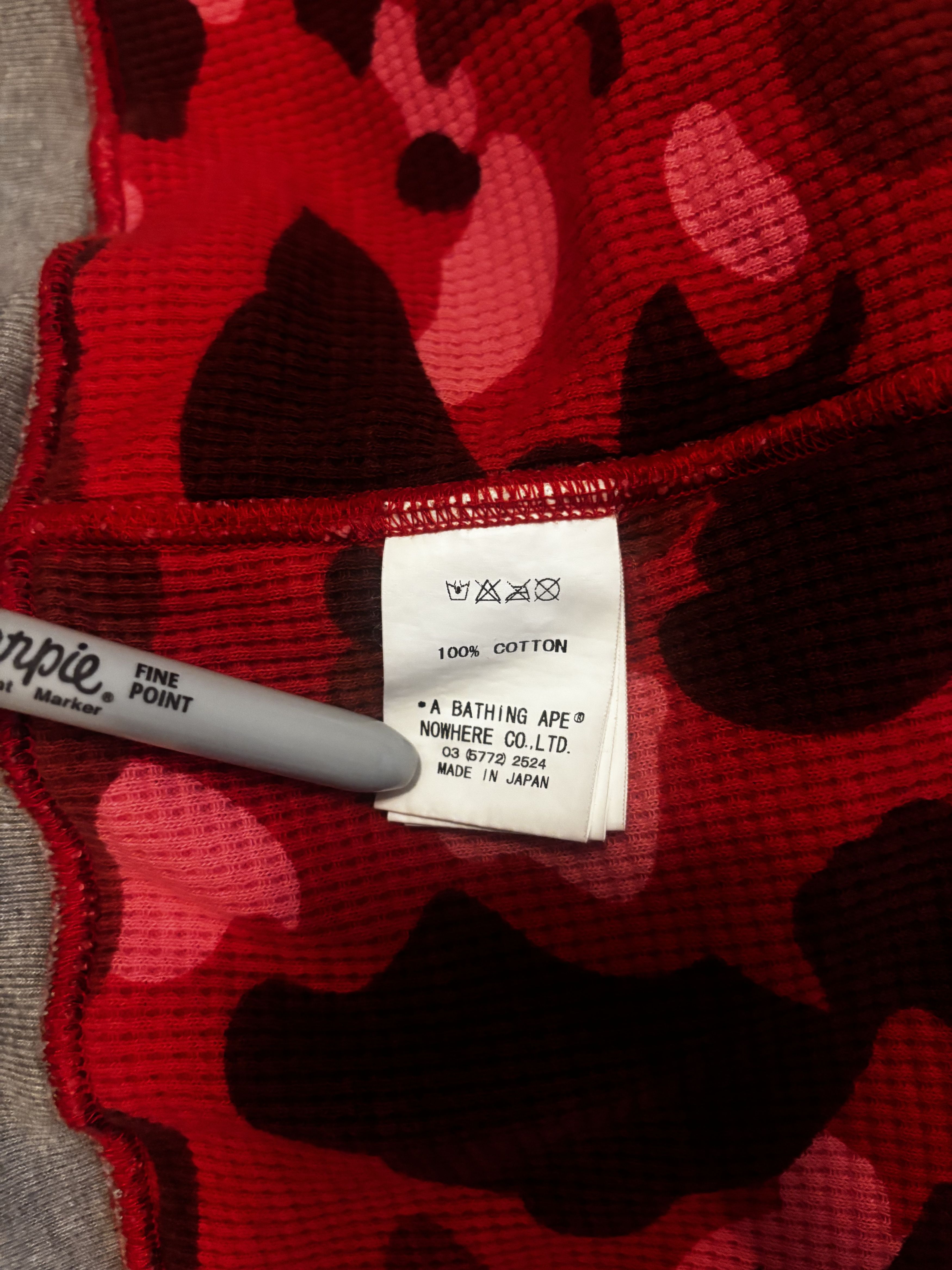 Bape Rare BAPE Logo Thermal Zip Up Hoodie Red Camo Size US M / EU 48-50 / 2 - 7 Thumbnail
