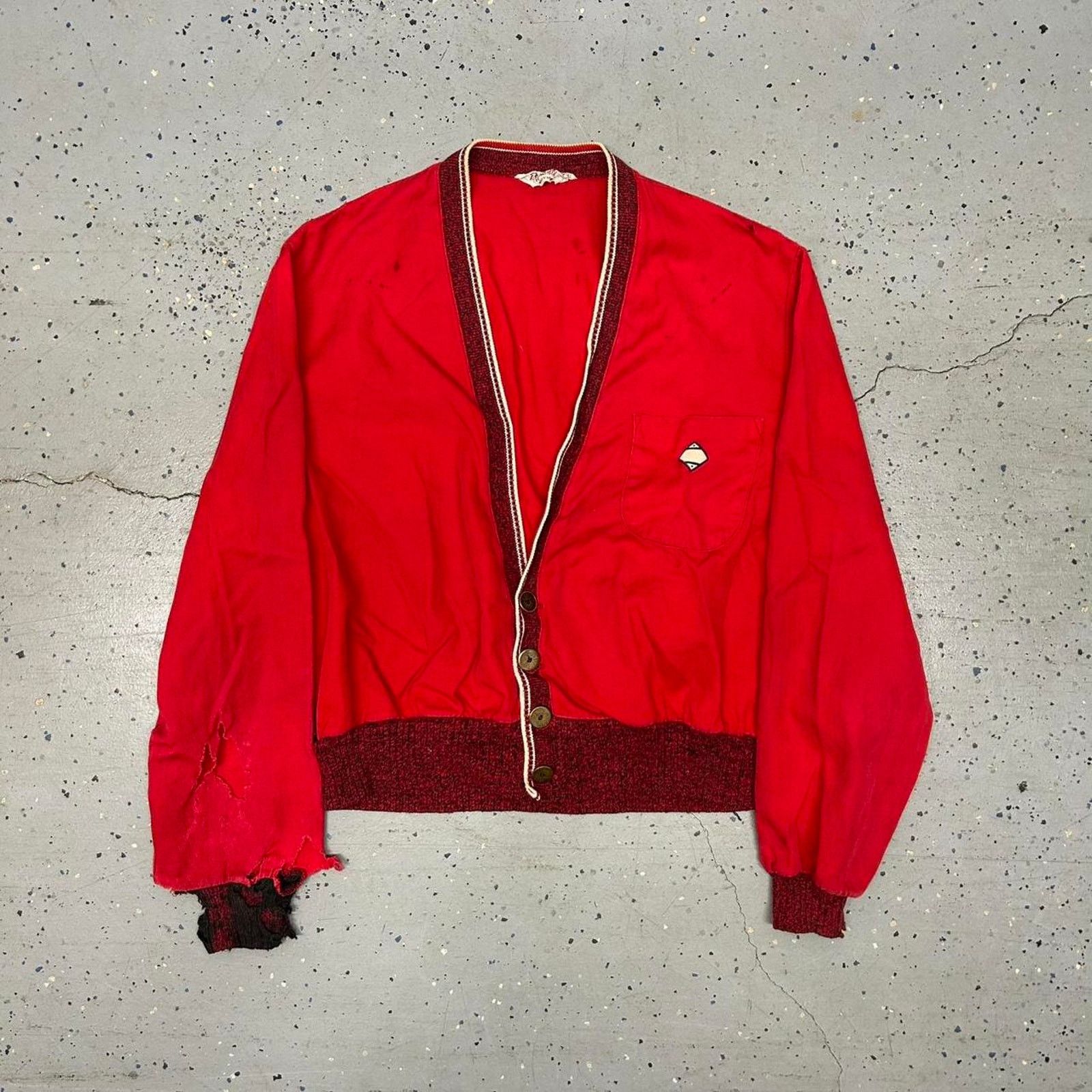 Other VTG 50s Distress/Thrash Red/burgundy buck skein cardigan Size US L / EU 52-54 / 3 - 1 Thumbnail