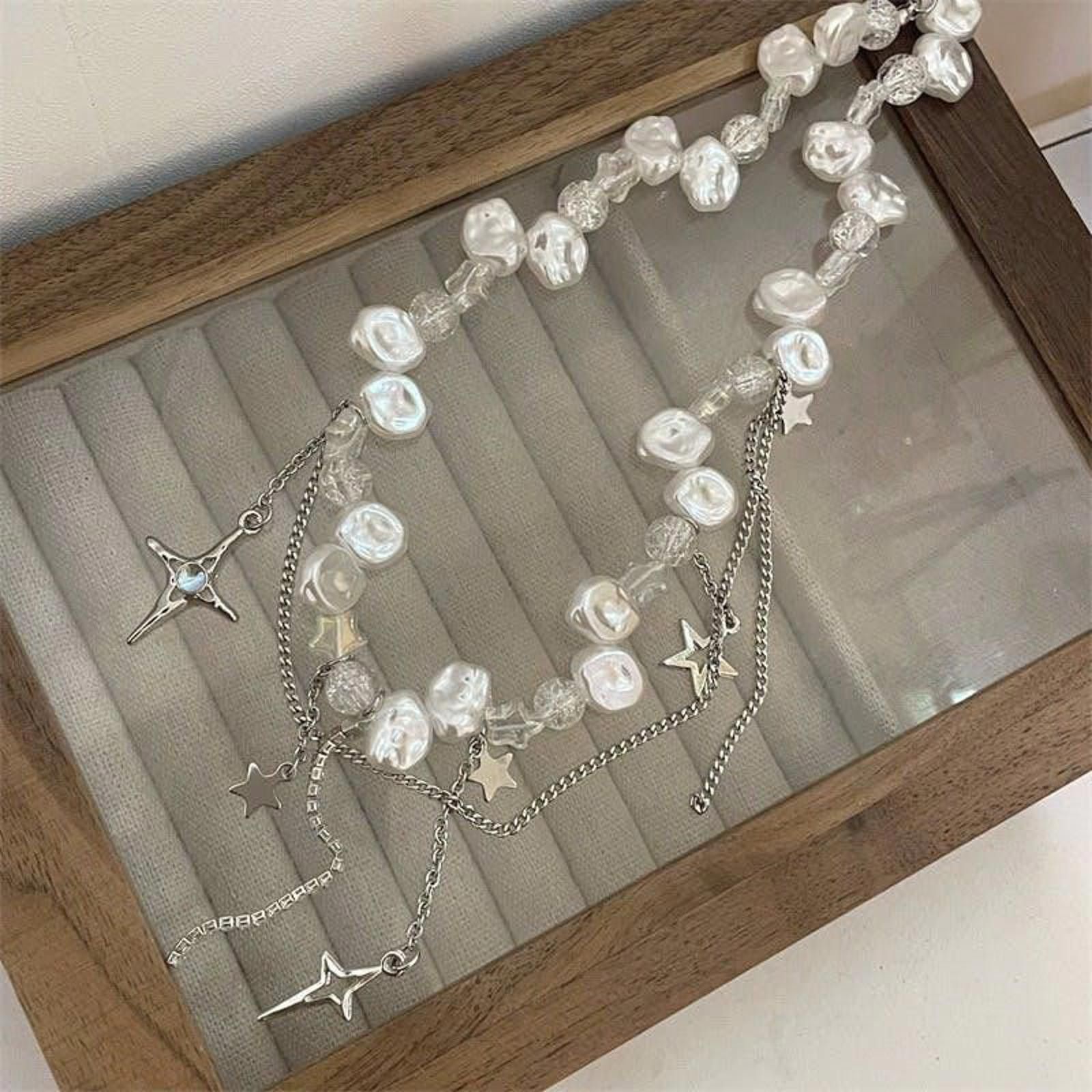 Jewelry y2k Multiple Stars Rhinestone Pearl Necklace Size ONE SIZE - 4 Thumbnail