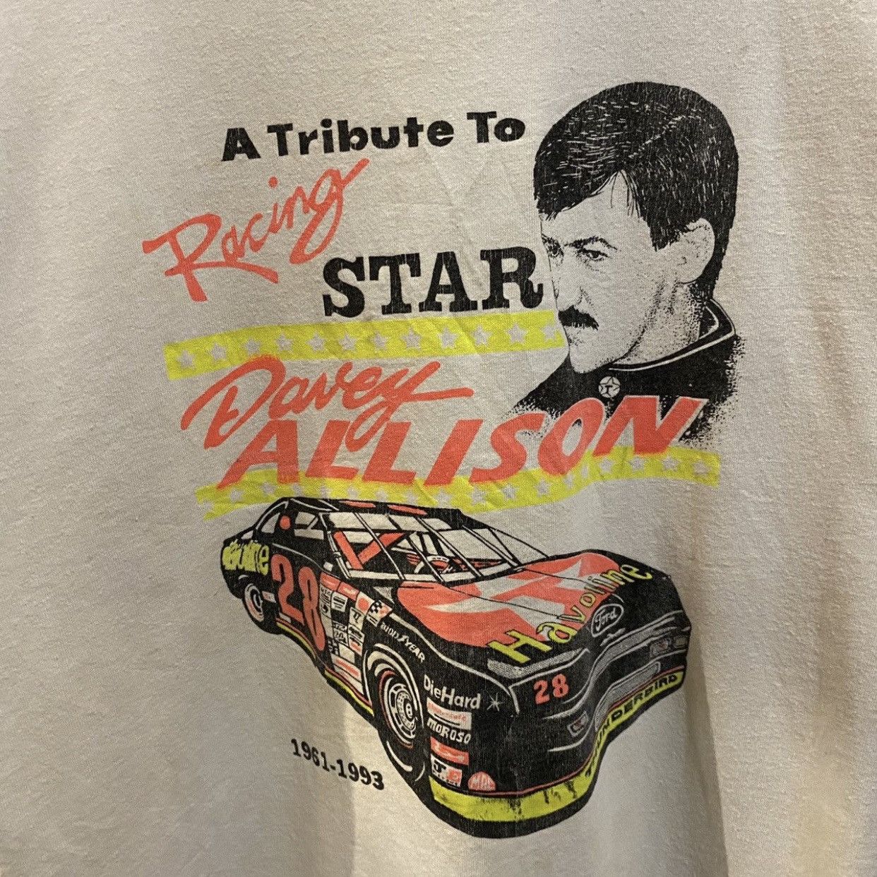 NASCAR × Vintage Vintage 90s Davey Allison Tribute Nascar T-Shirt Size US XL / EU 56 / 4 - 3 Thumbnail