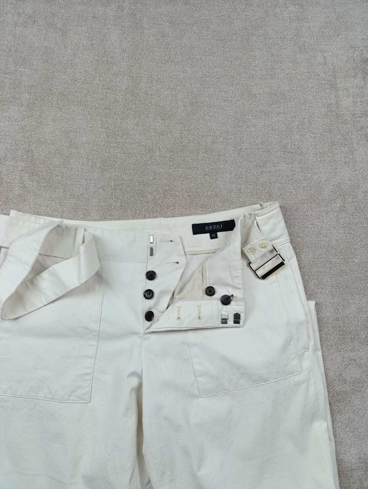 Gucci GUCCI VINTAGE CREAM COTTON BAMBOO BUCKLE TAPERED PANTS Size 28" / US 6 / IT 42 - 19 Thumbnail