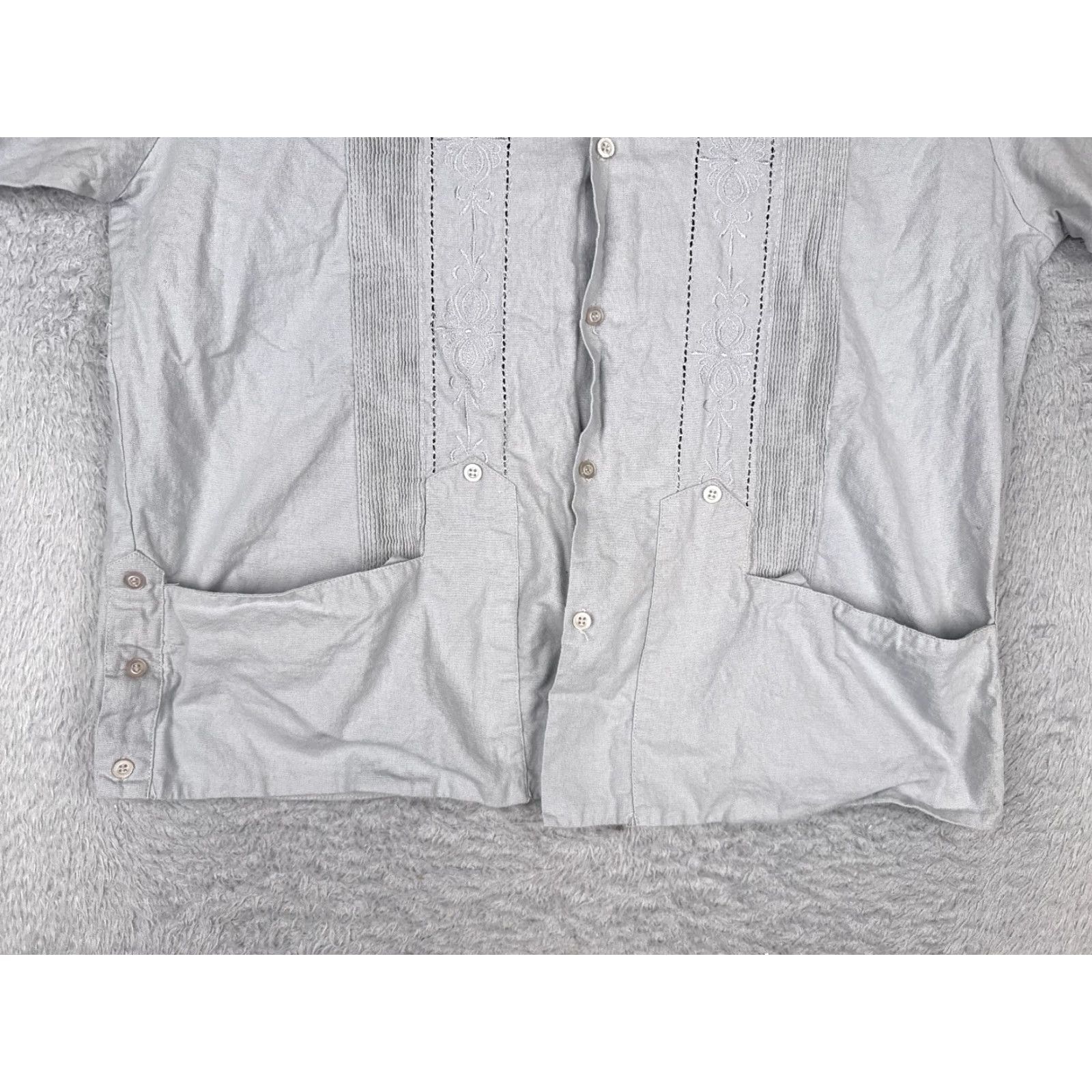 Vintage Hacendado Shirt Men 42 Gray Pockets Linen Blend Short Sleeve Button-Up Casual Beach Vacation Hawaii Aloha Resort Mens Size US XL / EU 56 / 4 - 5 Thumbnail