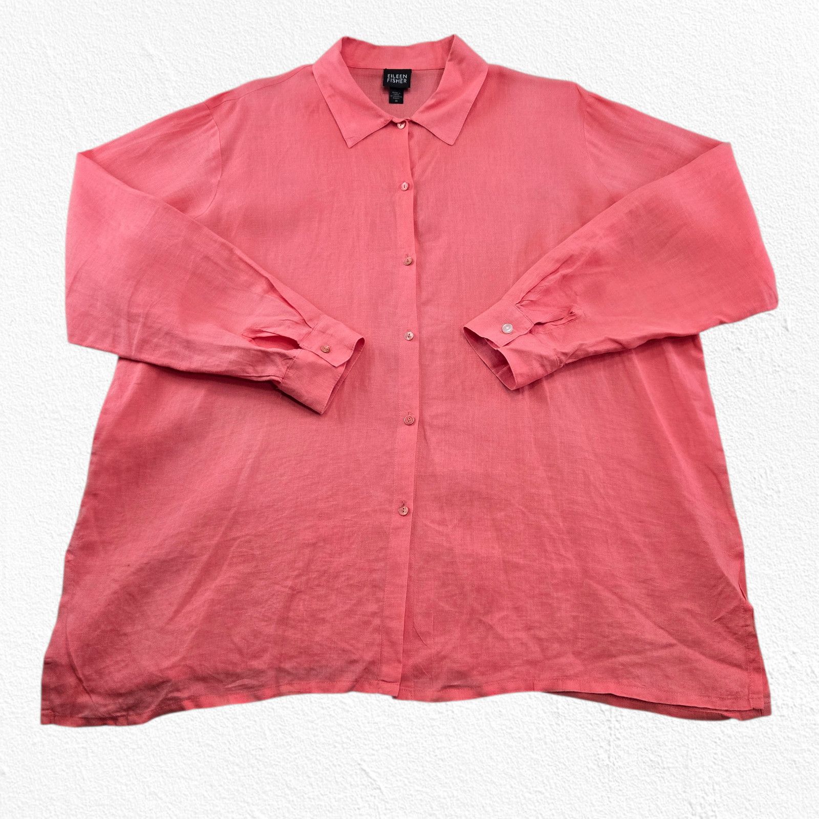 Eileen Fisher Coral Irish Linen Button Front Oversized Top Size Medium Size M / US 6-8 / IT 42-44 - 2 Thumbnail