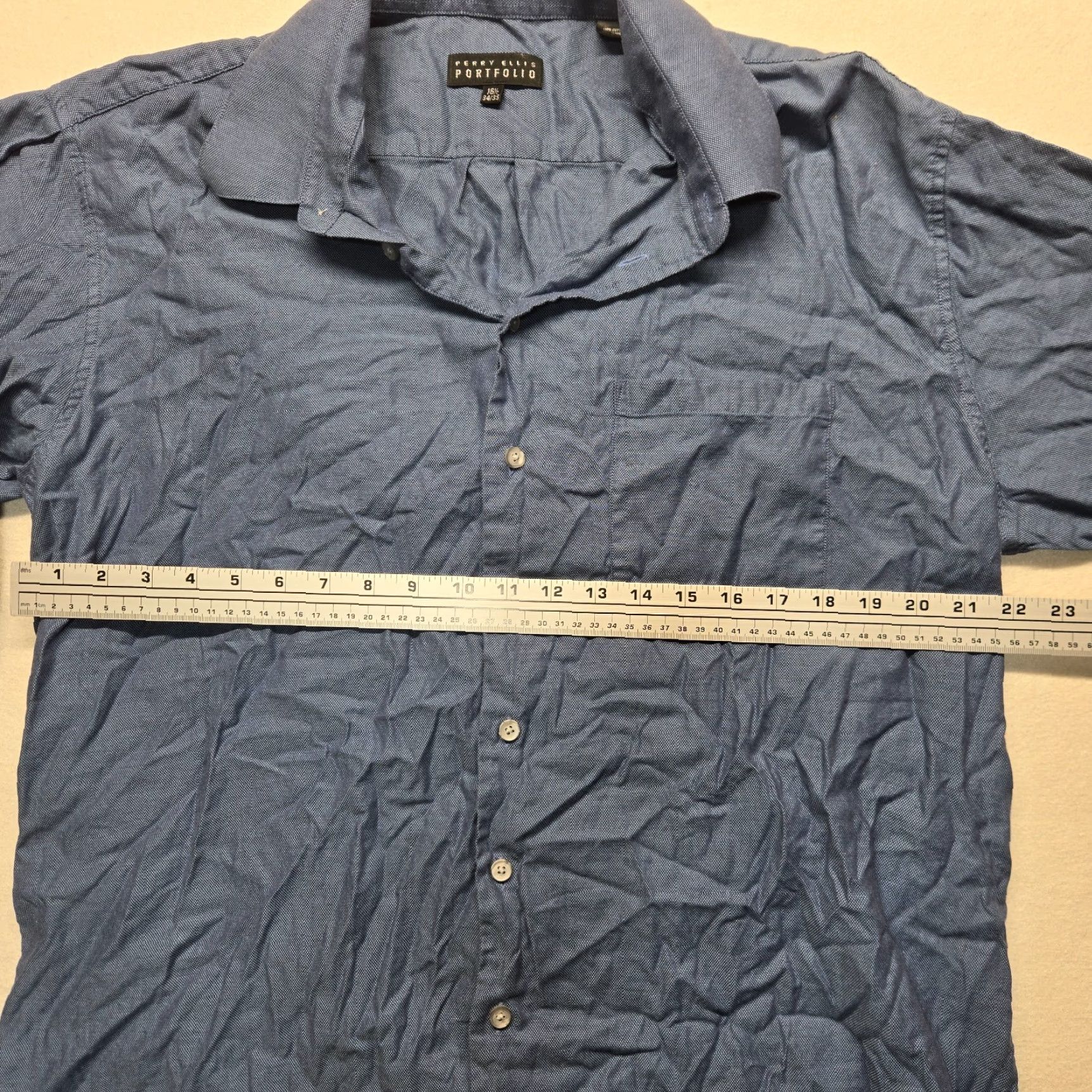 Perry Ellis VINTAGE Perry Ellis Portfolio Dress Shirt Men Long Sleeve Solid Blue 16.5 34-35 Button Up Size US L / EU 52-54 / 3 - 4 Thumbnail