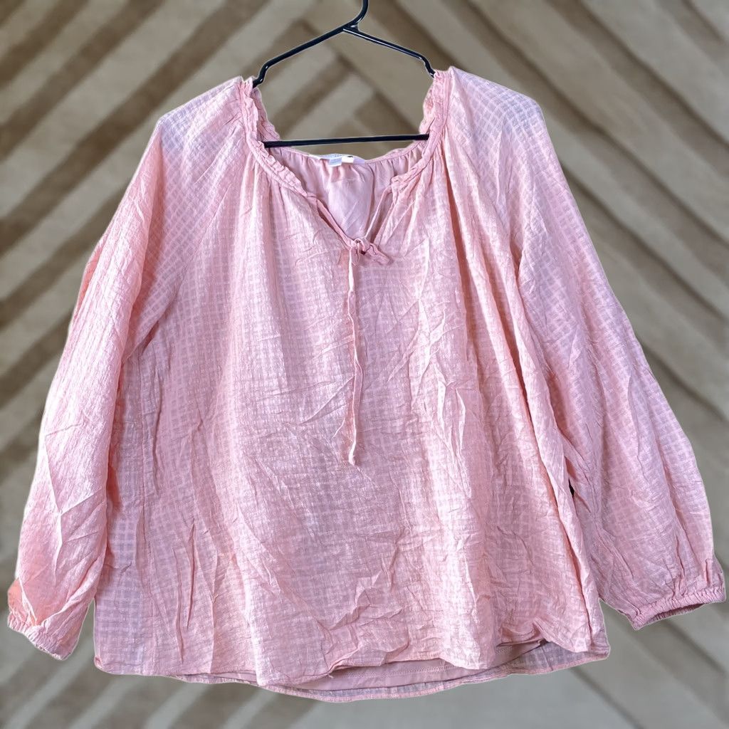 Lauren Conrad Lauren Conrad Blouse Womens Blush Pink Checkered Lined Long Sleeve Boho Casual Workwear Shirt L Size L / US 10 / IT 46 - 1 Thumbnail