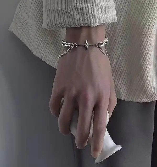 VIBE Fashion punk titanium steel cross layered bracelet chain Size ONE SIZE - 4 Thumbnail