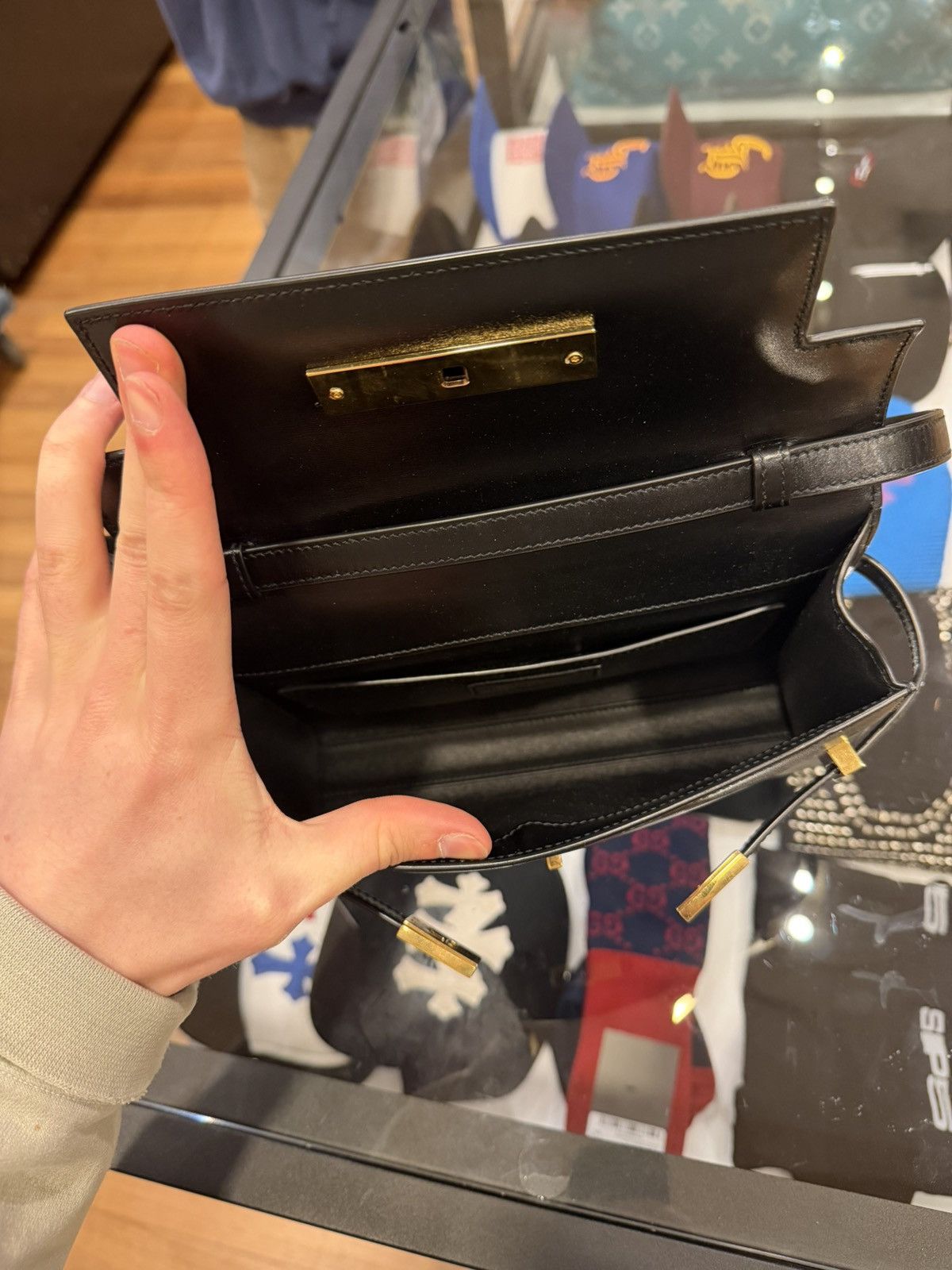 Saint Laurent Paris YSL Manhattan Shoulder Bag In Box Leather Black Small Size ONE SIZE - 8 Thumbnail
