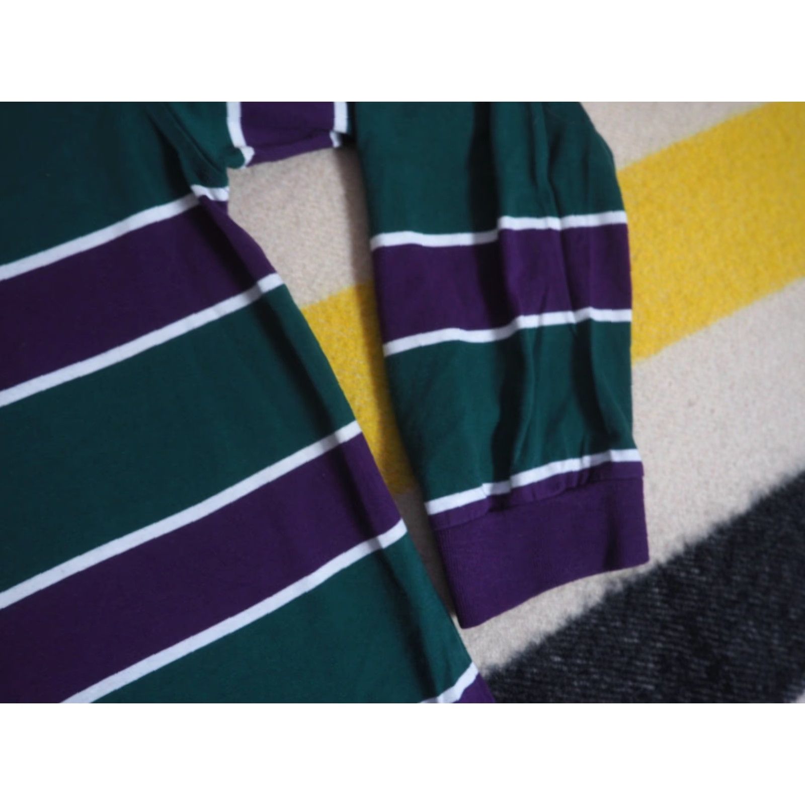 Vintage VINTAGE Studio HQ Rugby Shirt L Mens Green Decade 1990s Striped L/S Polo Cotton Blend Size US L / EU 52-54 / 3 - 4 Thumbnail