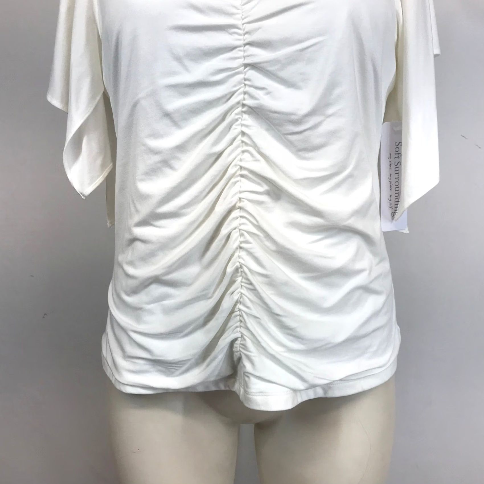 Soft Surroundings Soft Surroundings Leya Ruched Top White V Neck Flutter Sleeve Women's Small Size S / US 4 / IT 40 - 3 Thumbnail