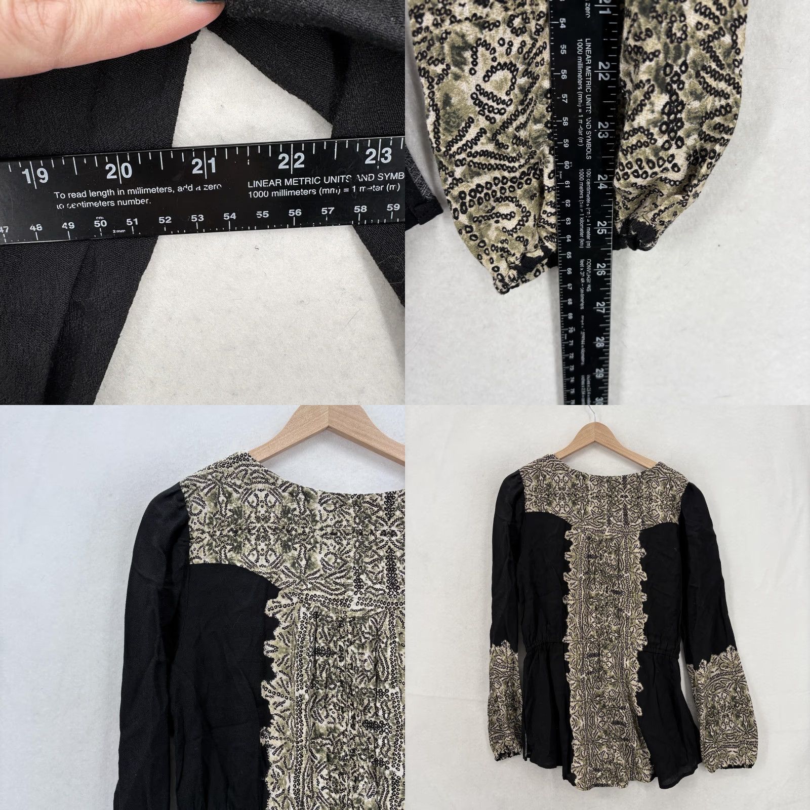 Free People Free People Tunic Blouse Womens Medium Black Boho Relaxed Knit Viscose Rayon Lace Up Square Neck Long Sleeve Size M / US 6-8 / IT 42-44 - 8 Thumbnail