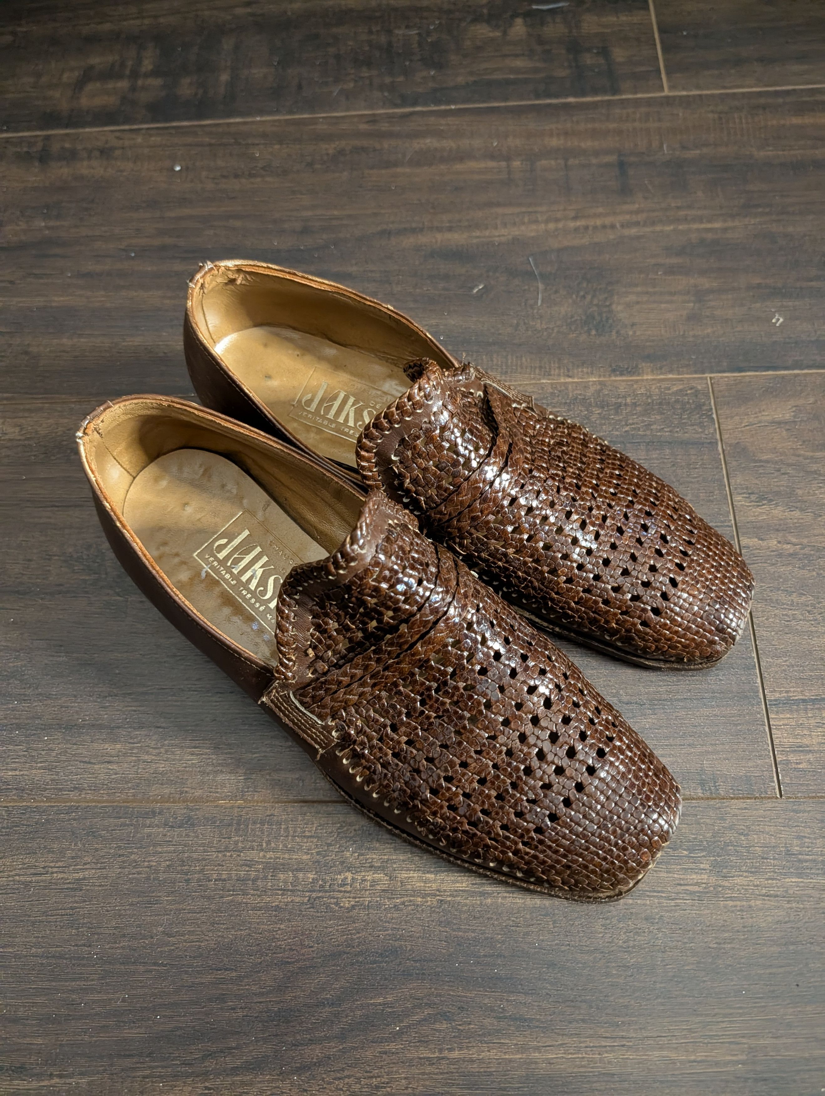 Vintage French VTG Hand-braided handmade leather loafers Size US 8.5 / EU 41-42 - 2 Thumbnail