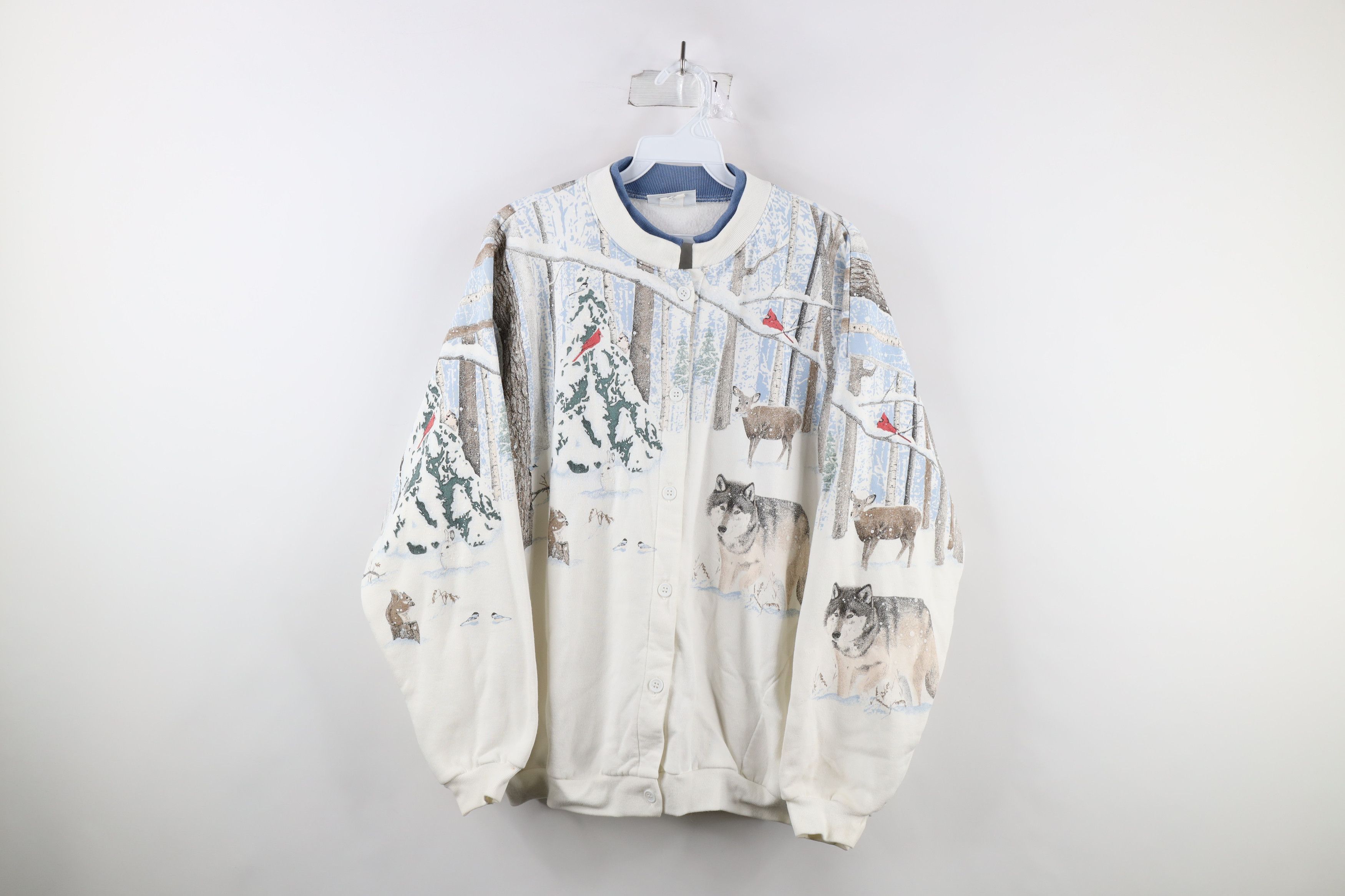 image of Vintage 90's Christmas Nature Snow Cardigan Sweatshirt Usa, Women's (Size XL)