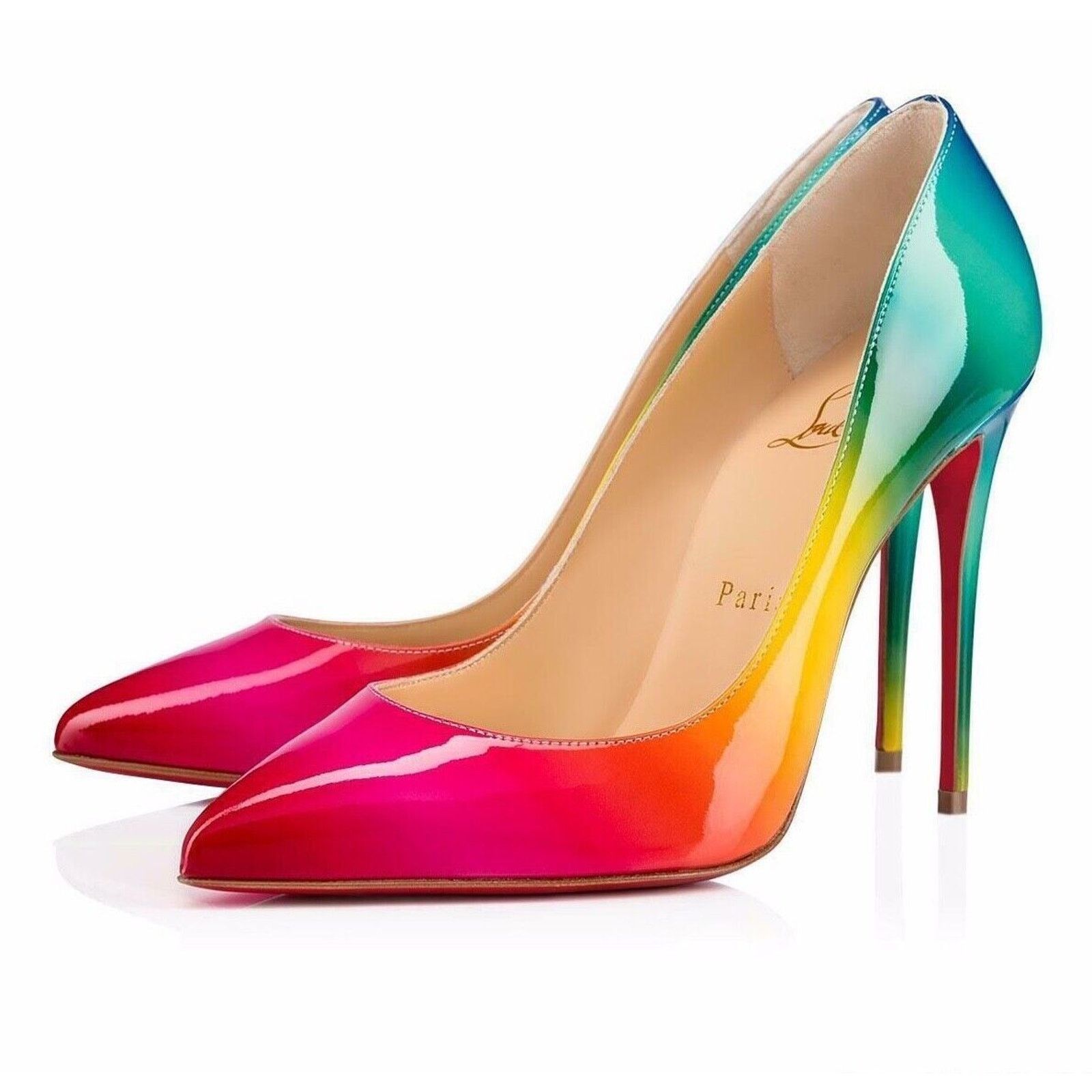 Christian Louboutin Christian Louboutin Pigalle Follies 100 Rainbow Red Blue Size US 5.5 / IT 35.5 - 1 Thumbnail