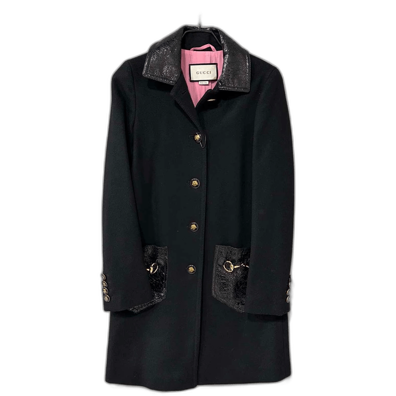 Gucci Black Wool Coat with Gucci Details Size S / US 4 / IT 40 - 1 Thumbnail