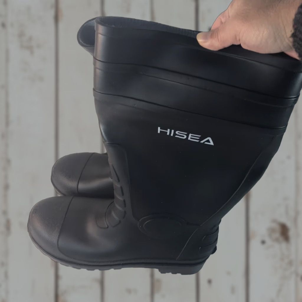 Vintage Hisea Black Knee High Pull On Rubber Boots Mens Size 12 Waterproof Comfort Size US 12 / EU 45 - 1 Thumbnail