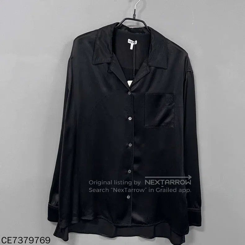 Loewe Loewe Black satin embroidered logo shirt Size XS / US 0-2 / IT 36-38 - 1 Thumbnail