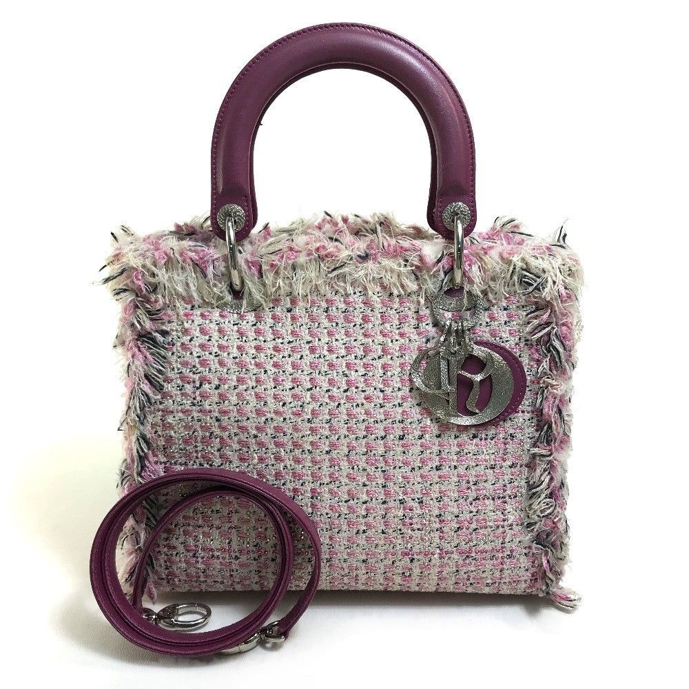 Dior Limited To Ginza Le Rose Bonheur (Happy Rose) Lady Ladydior Briefcase 2 Way Bag Shoulder Handbag Tweed Women Pink×Purple×White