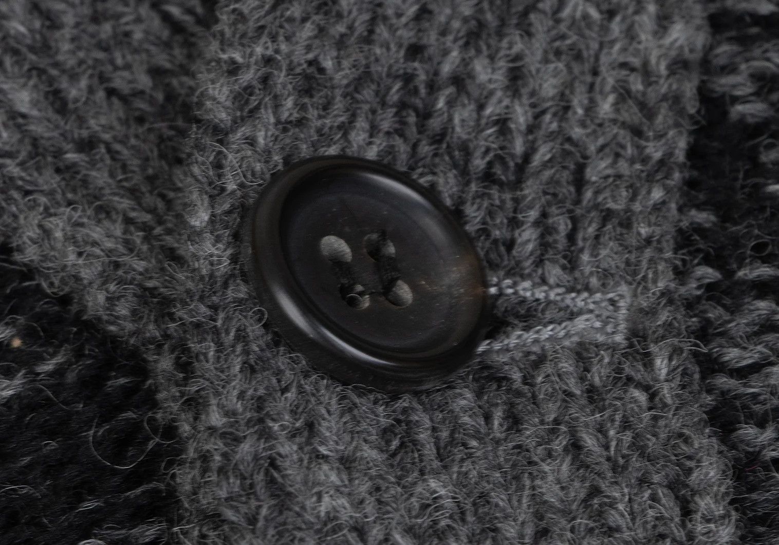Wool Melange Knit Cardigan in Gray and Black Size L