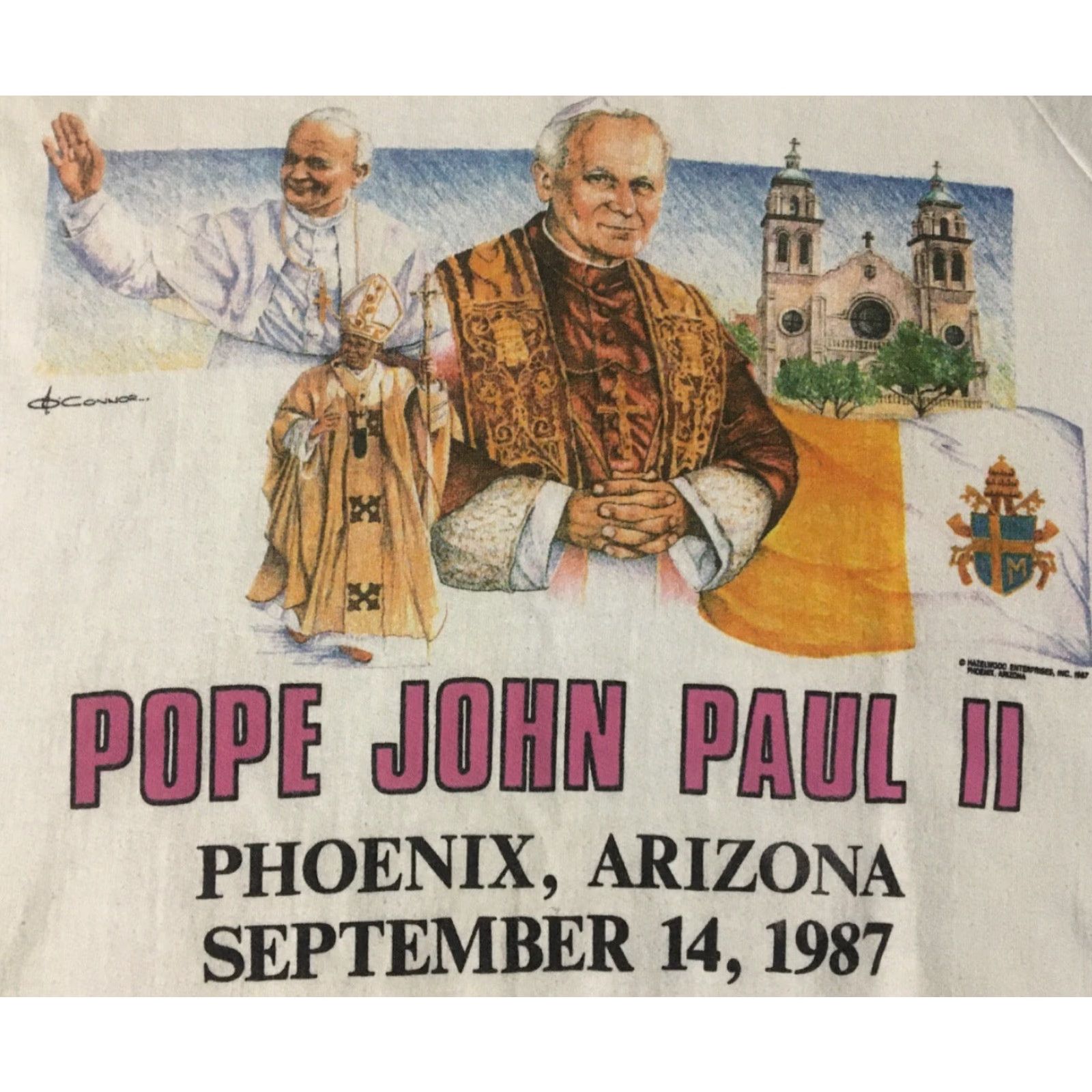 Vintage VINTAGE Pope John Paul II Phoenix AZ Faded Tour Sweatshirt L White Mens 1987 Catholic Religion Religion Angel Christmas Retro 80s 90s USA Arizona Size US L / EU 52-54 / 3 - 2 Thumbnail
