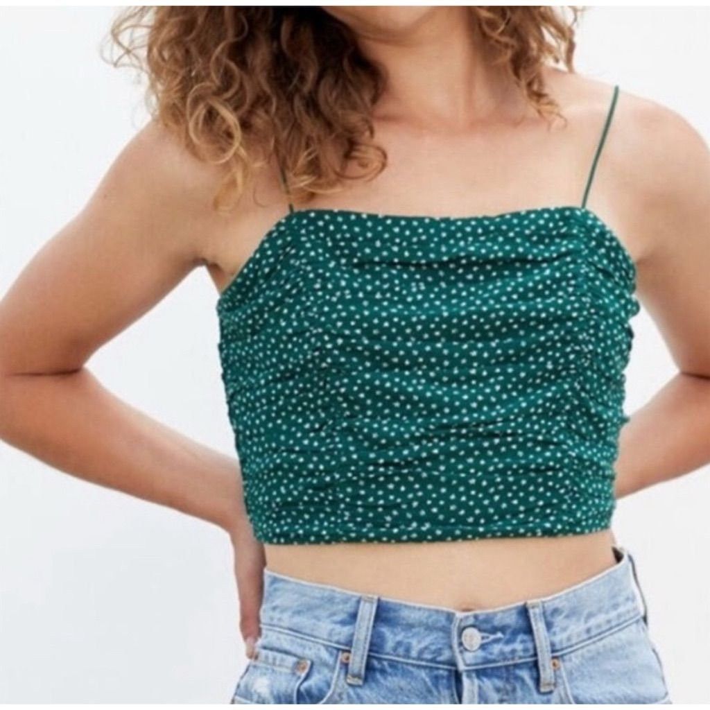 Other NWT La Hearts Women's M Green Floral Cropped Tank Top Spagh Size M / US 6-8 / IT 42-44 - 6 Thumbnail