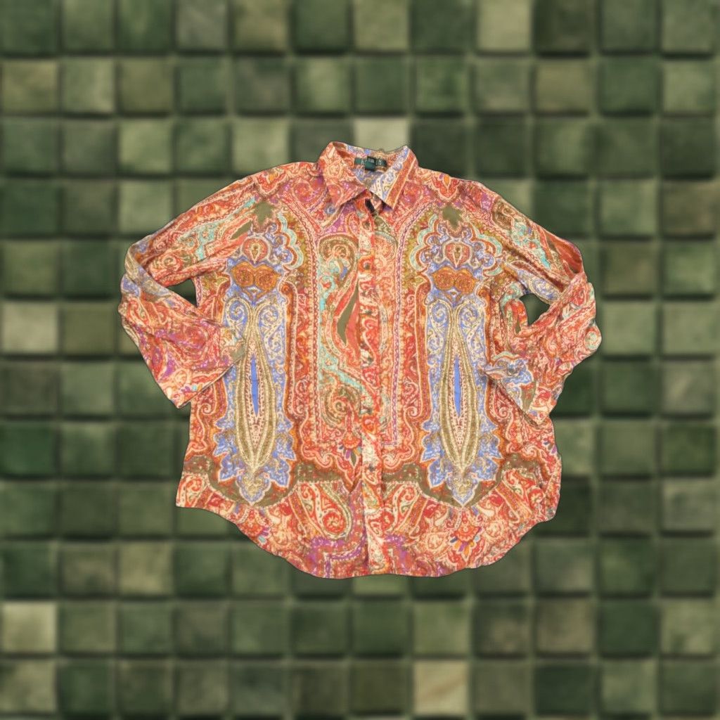 VINTAGE Ralph Lauren Shirt Womens Large Orange Paisley Casual