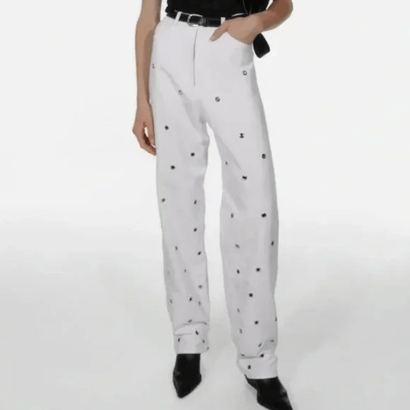 Other NWT Chakshyn 'Grommet' Straight Leg Eyelet Cotton Jeans Size 26" / US 2 / IT 38 - 5 Thumbnail