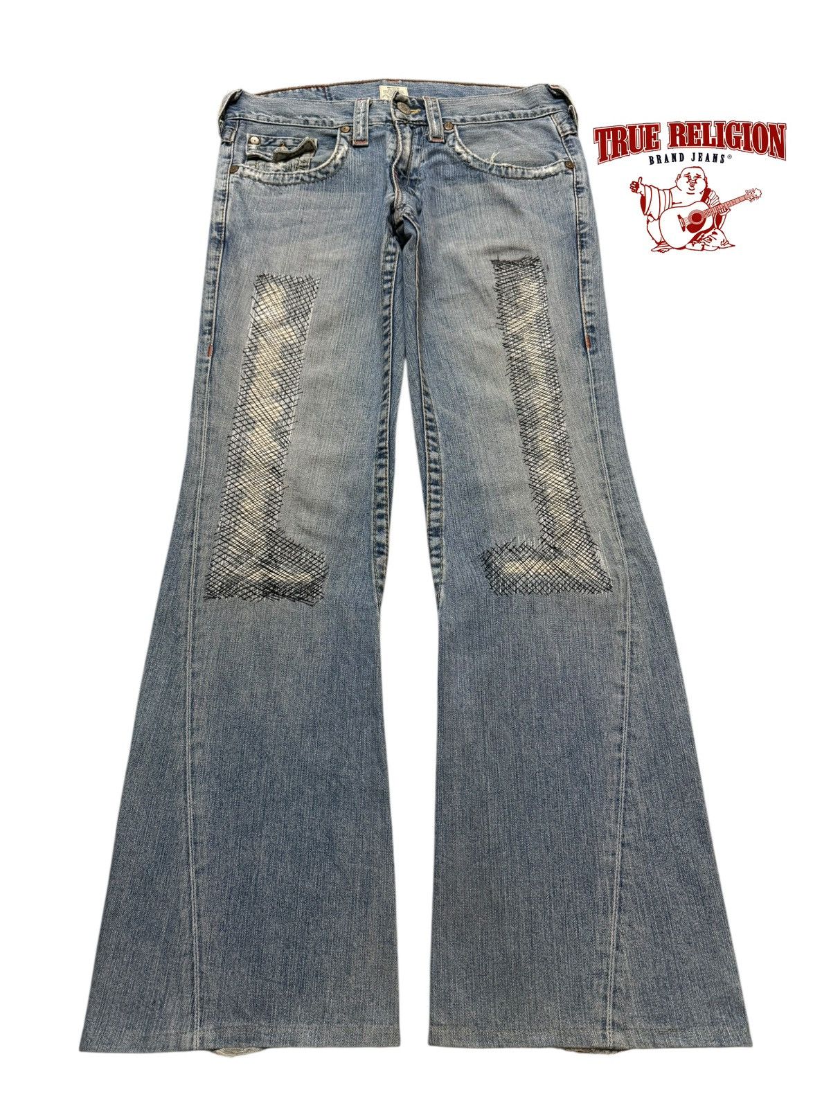 True Religion Vintage 90s Usa True Religion Faded Distress Wide Leg Flare Size US 33 - 1 Thumbnail