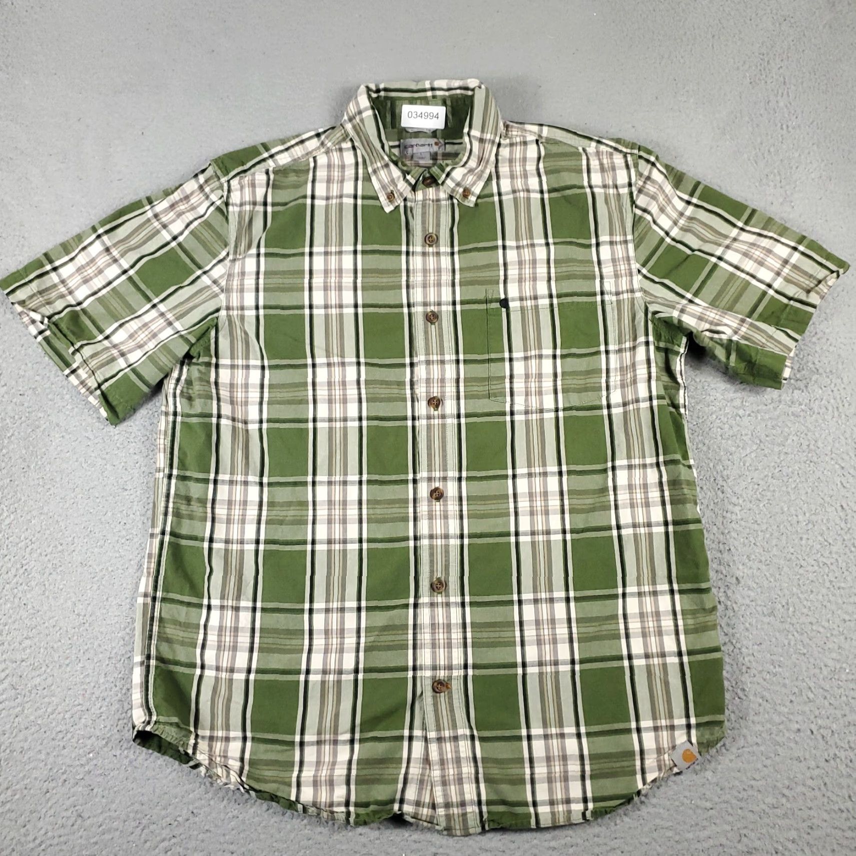 Carhartt VINTAGE Carhartt Shirt Mens L Beige Green Plaid Casual Button Up Short Sleeve Size US L / EU 52-54 / 3 - 3 Thumbnail