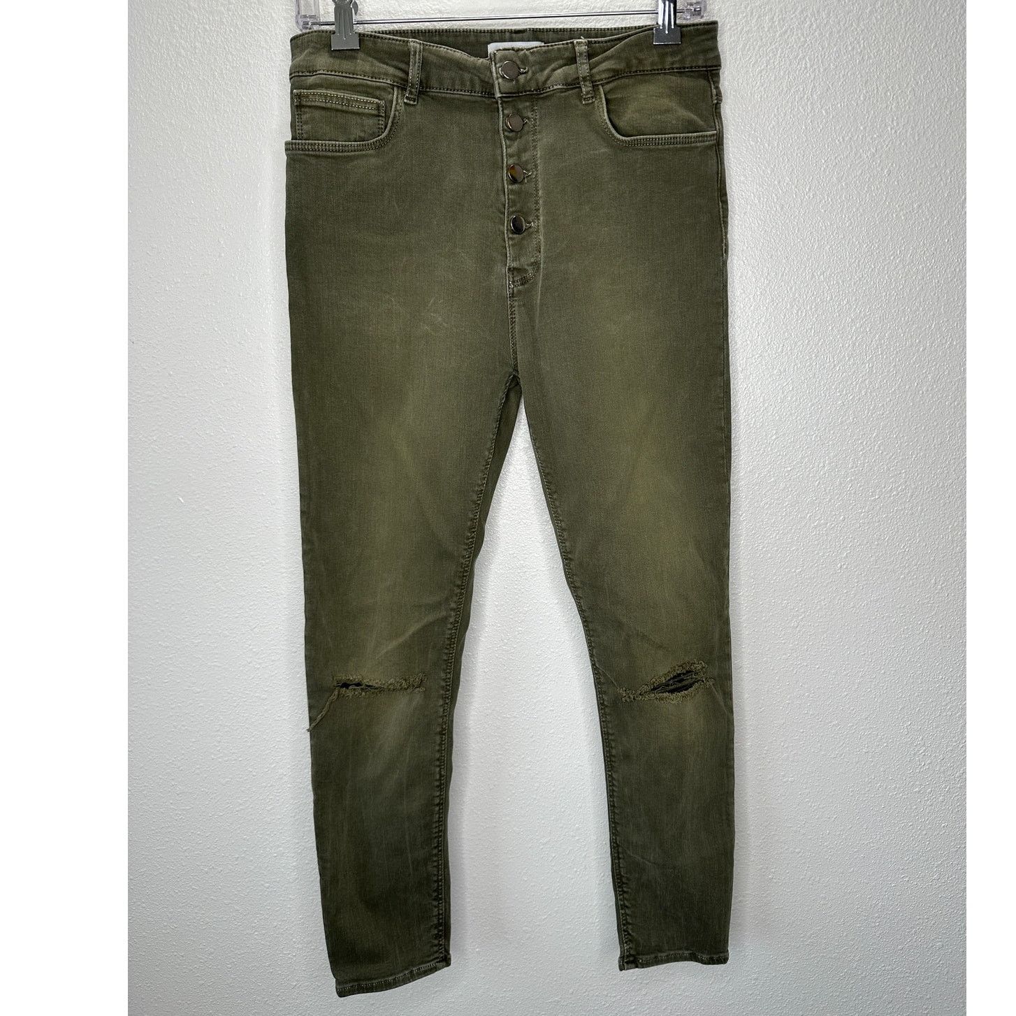 Zara Zara Women Olive Button Fly Distressed Knee Skinny Jean 10 Size 32" / US 10 / IT 46 - 1 Thumbnail