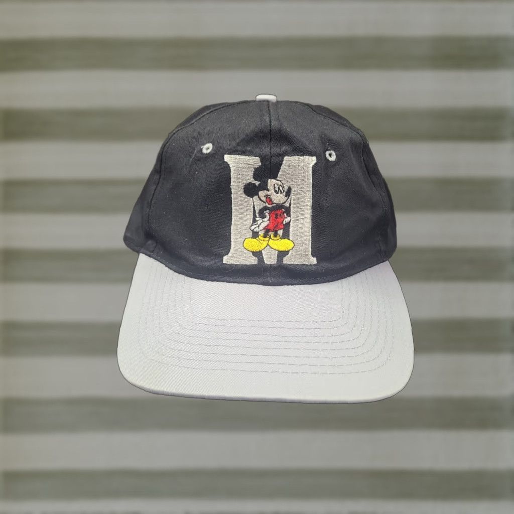 Disney VINTAGE Disney Mickey Mouse Snapback Cap Hat Men One Size Black Cotton Knit Solid Disney 90s Cartoon Accessories Mens Size ONE SIZE - 1 Thumbnail